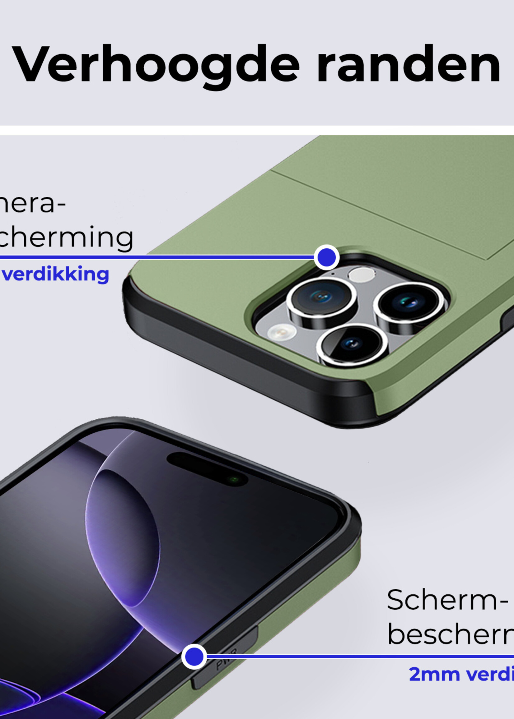 BTH Hoesje Geschikt voor iPhone 16 Pro Max Hoesje Met Pasjeshouder Hard Case Met Kaarthouder - Hoes Geschikt voor iPhone 16 Pro Max Hoesje Shock Proof Case - Donkergroen
