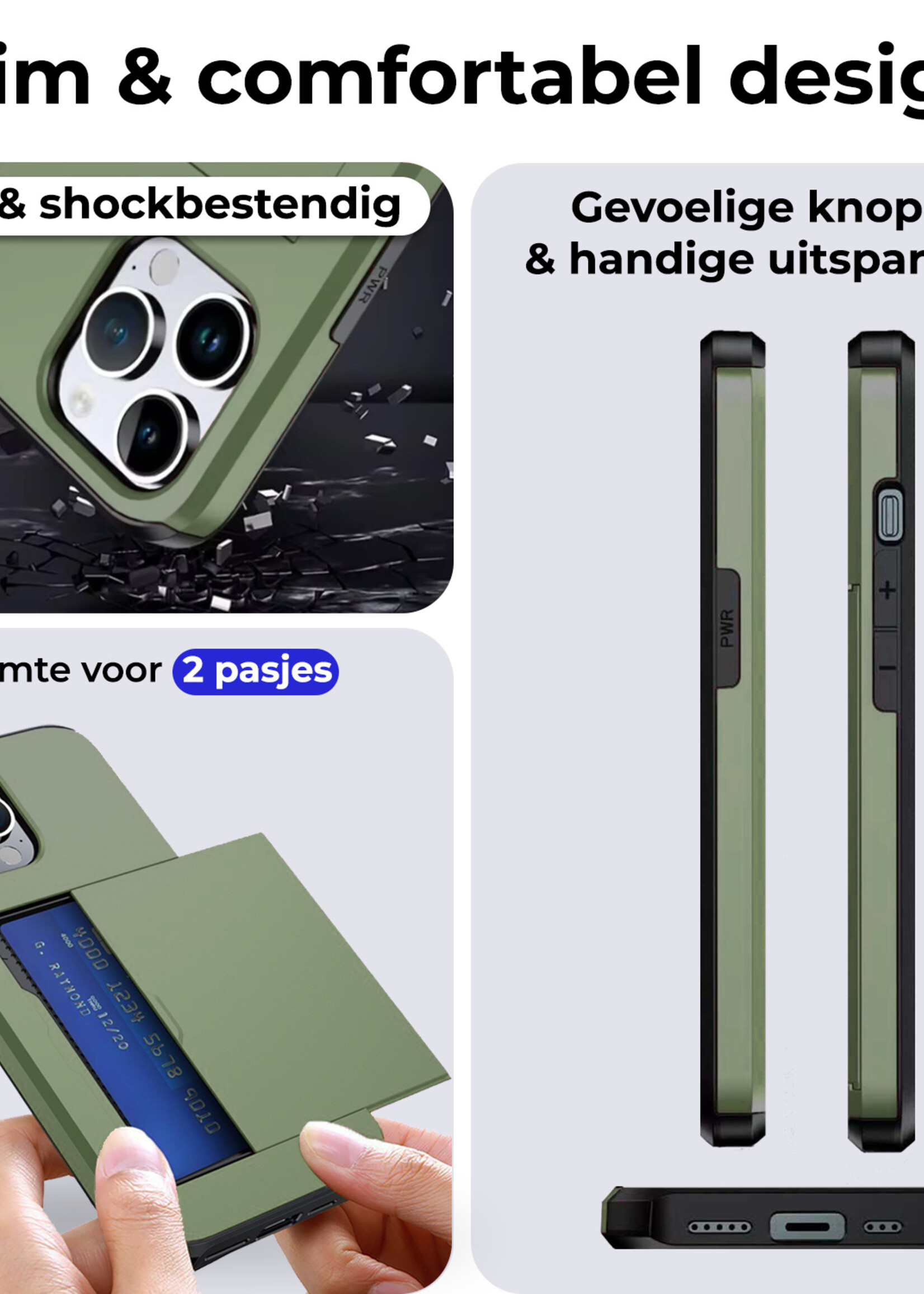 BTH Hoesje Geschikt voor iPhone 16 Pro Max Hoesje Met Pasjeshouder Hard Case Met Kaarthouder - Hoes Geschikt voor iPhone 16 Pro Max Hoesje Shock Proof Case - Donkergroen