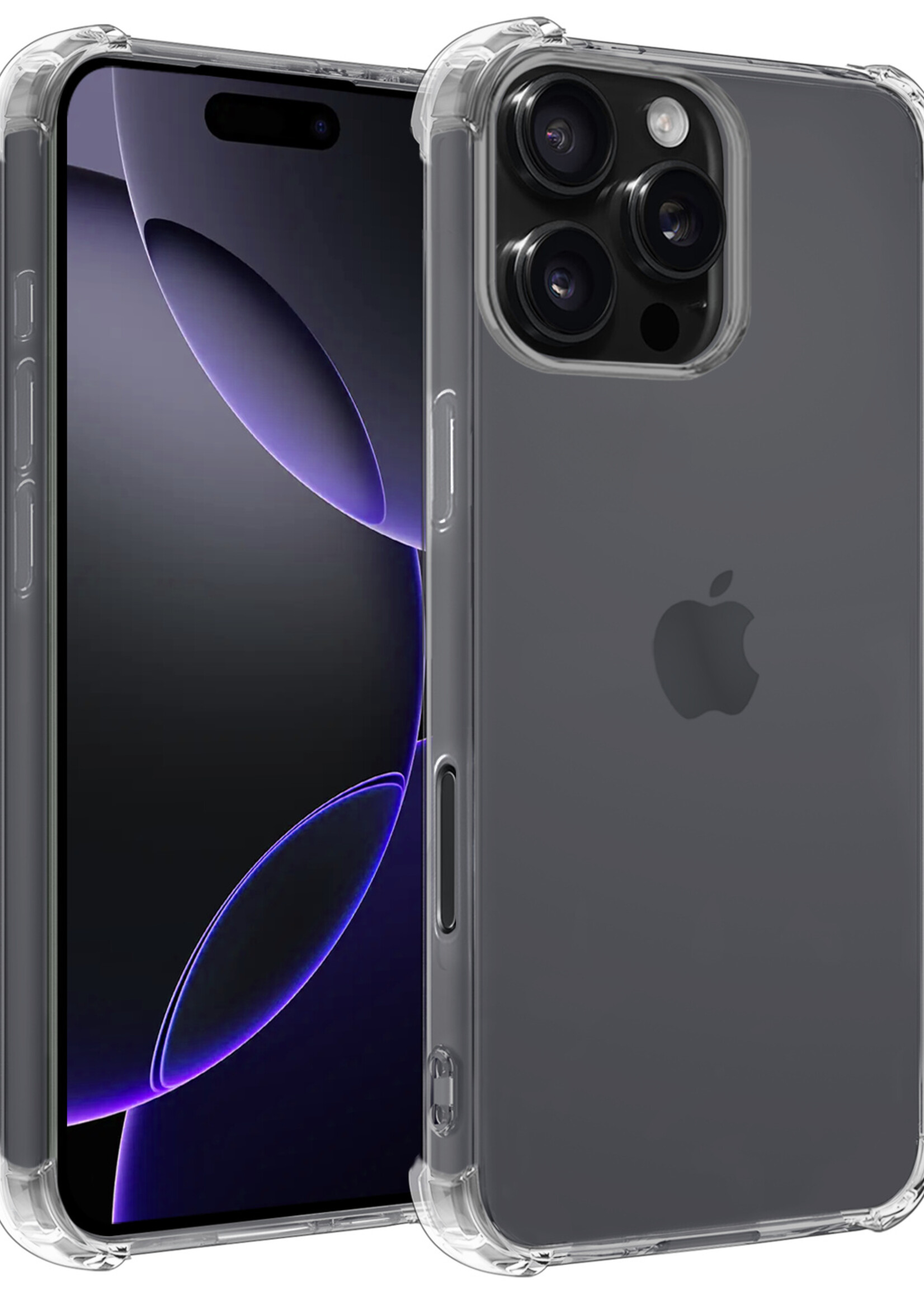 BTH Hoesje Geschikt voor iPhone 16 Pro Hoesje Siliconen Shock Proof Case Hoes - Hoes Geschikt voor iPhone 16 Pro Hoes Cover Case Shockproof - Transparant