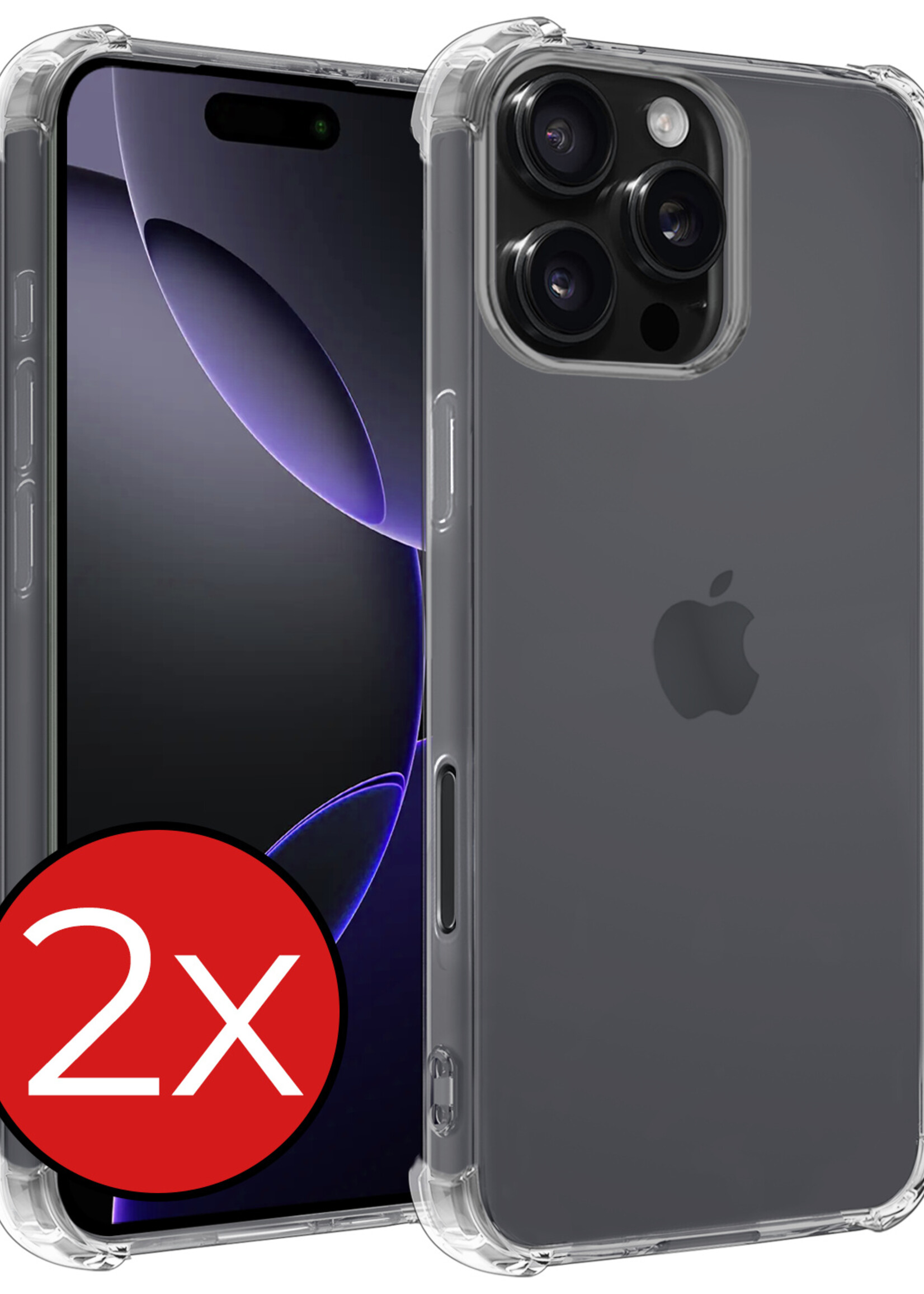 BTH Hoesje Geschikt voor iPhone 16 Pro Hoesje Siliconen Shock Proof Case Hoes - Hoes Geschikt voor iPhone 16 Pro Hoes Cover Case Shockproof - Transparant - 2 PACK