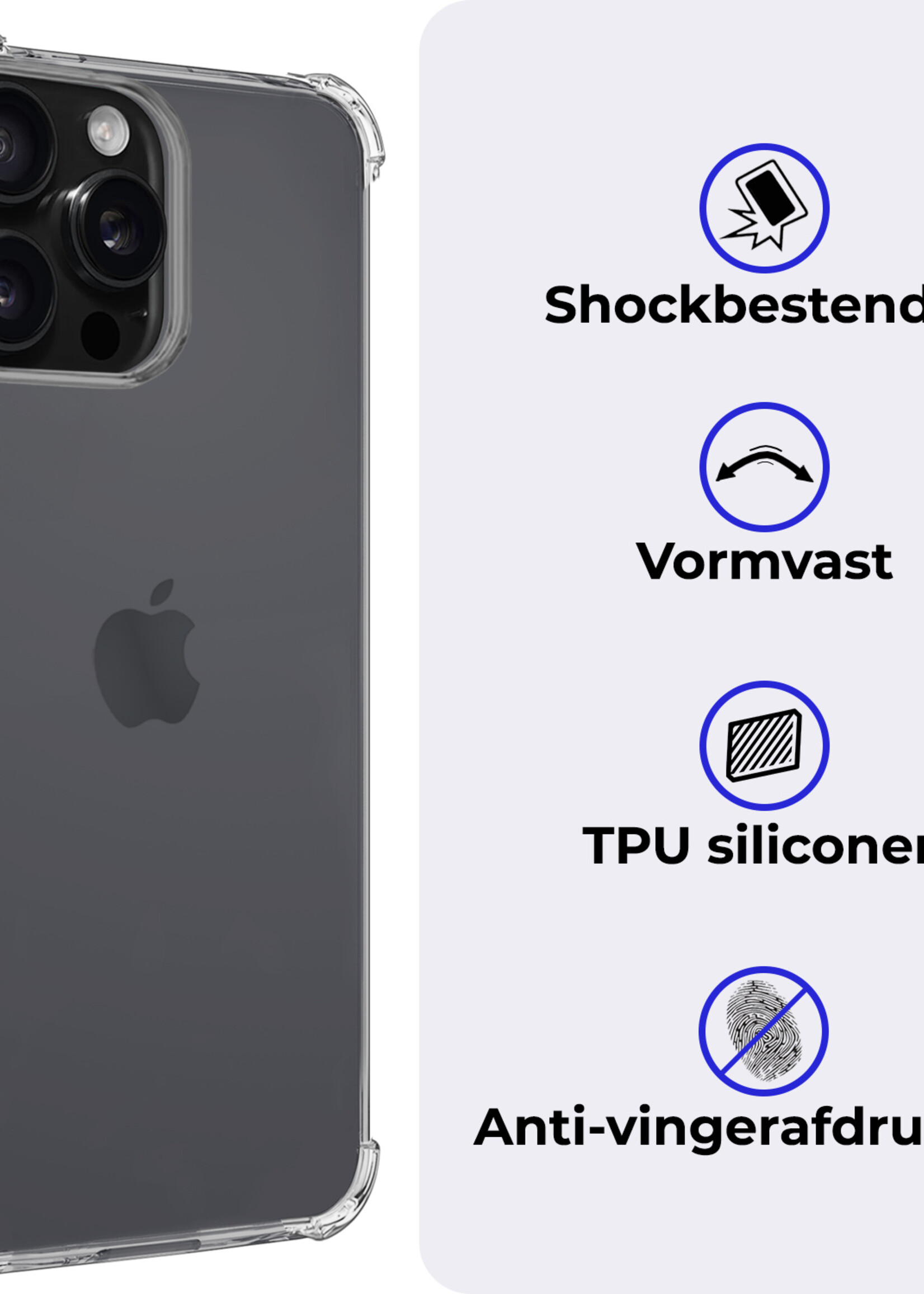 BTH Hoesje Geschikt voor iPhone 16 Pro Hoesje Siliconen Shock Proof Case Hoes - Hoes Geschikt voor iPhone 16 Pro Hoes Cover Case Shockproof - Transparant - 2 PACK