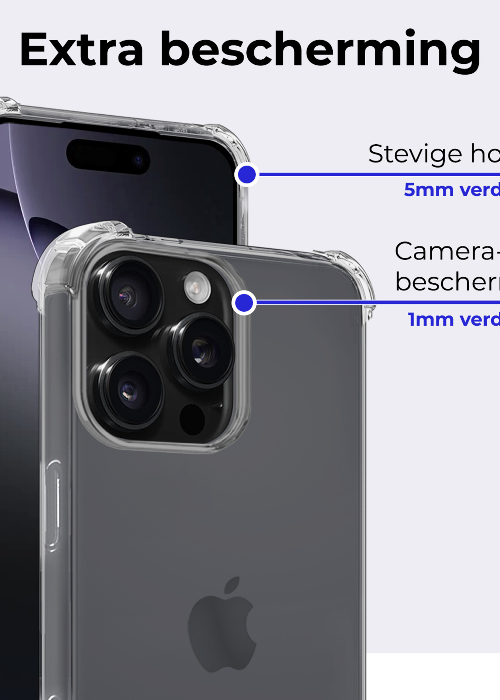 BTH Hoesje Geschikt voor iPhone 16 Pro Hoesje Siliconen Shock Proof Case Hoes - Hoes Geschikt voor iPhone 16 Pro Hoes Cover Case Shockproof - Transparant - 2 PACK