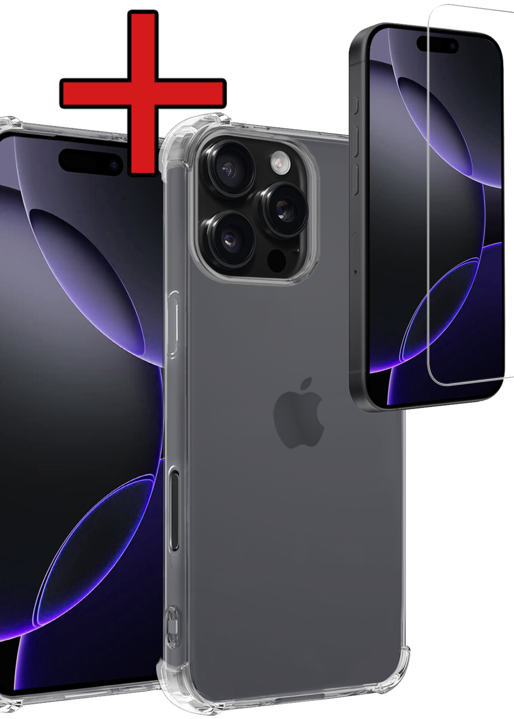 BTH Hoesje Geschikt voor iPhone 16 Pro Hoesje Siliconen Shock Proof Case Hoes Met Screenprotector - Hoes Geschikt voor iPhone 16 Pro Hoes Cover Case Shockproof - Transparant