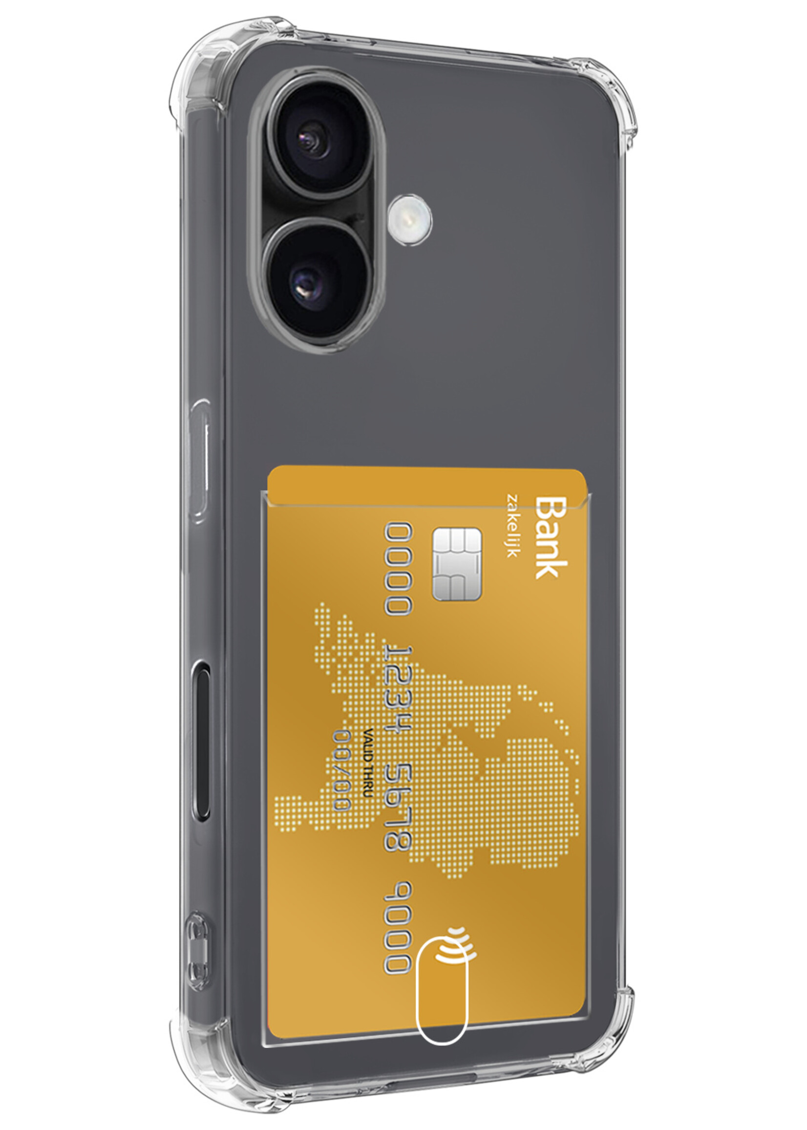 BTH Hoesje Geschikt voor iPhone 16 Plus Hoesje Met Pasjeshouder Siliconen Case Met Kaarthouder - Hoes Geschikt voor iPhone 16 Plus Hoesje Shock Proof Case - Transparant