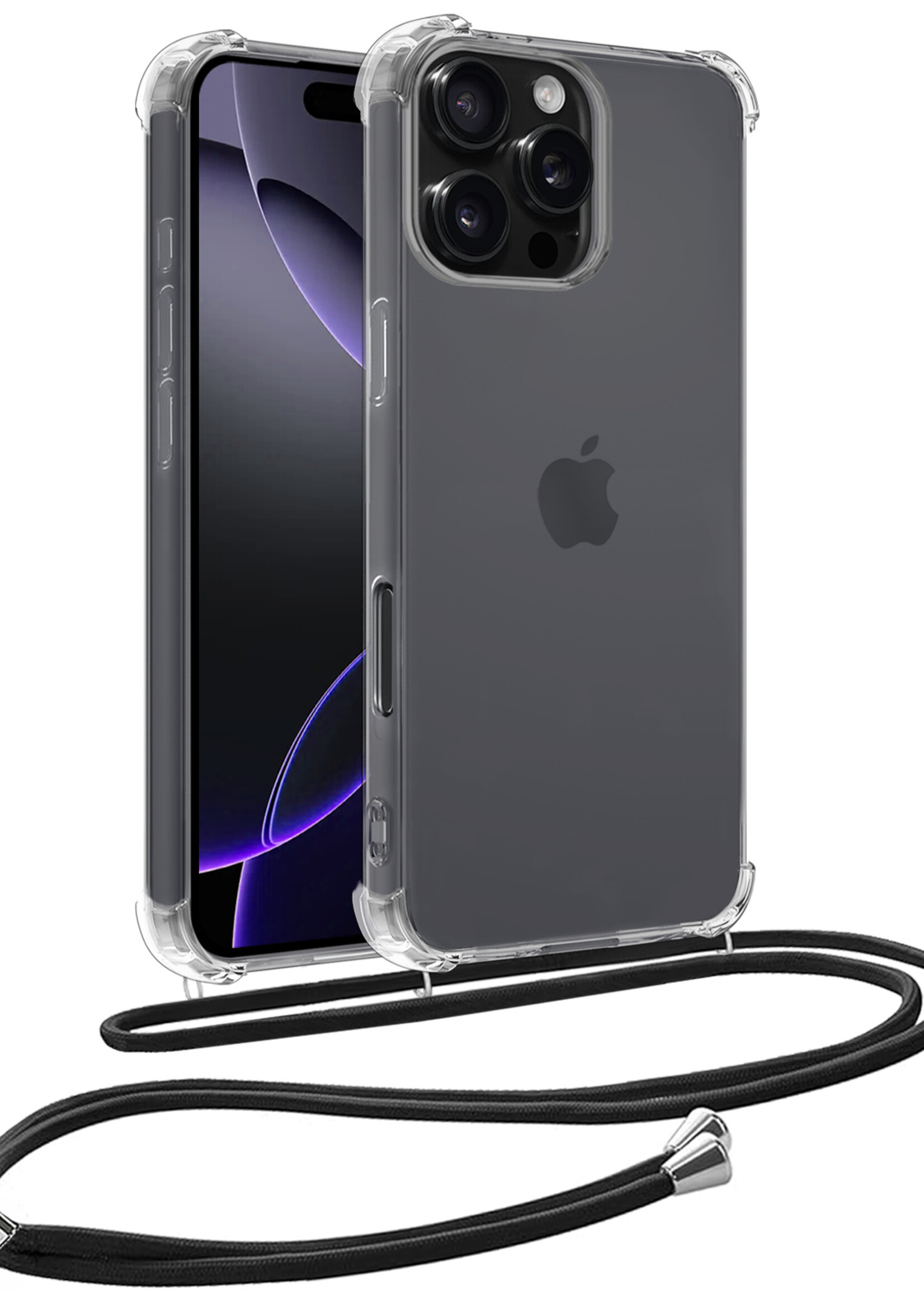 BTH Hoesje Geschikt voor iPhone 16 Pro Max Hoesje Siliconen Shock Proof Hoesje Met Koord Case Met Telefoonkoord - Hoes Geschikt voor iPhone 16 Pro Max Hoesje Cover Shockproof Met Koord - Transparant
