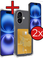 BTH BTH iPhone 16 Plus Hoesje Pashouder Met 2x Screenprotector