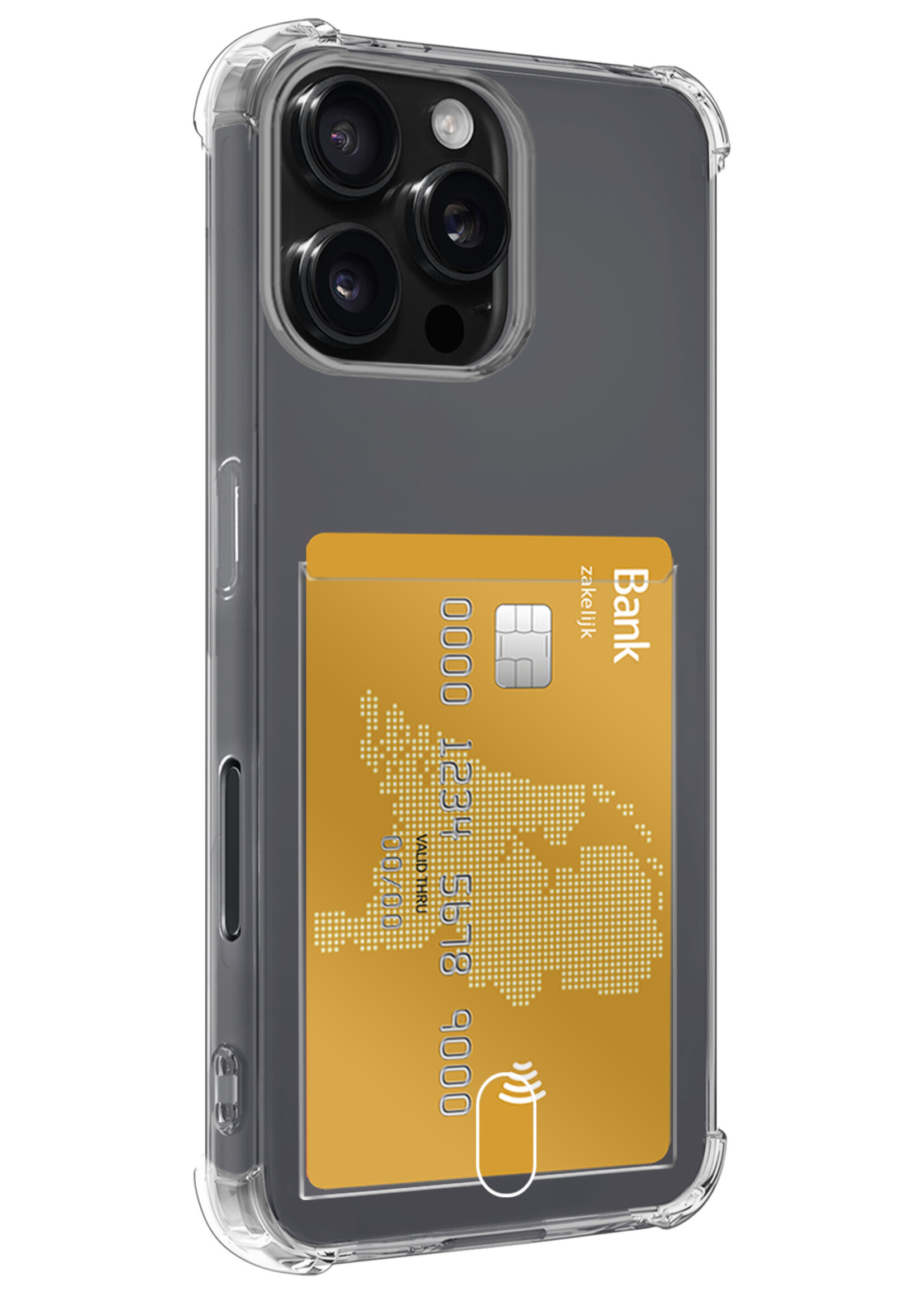 BTH Hoesje Geschikt voor iPhone 16 Pro Hoesje Met Pasjeshouder Siliconen Case Met Kaarthouder - Hoes Geschikt voor iPhone 16 Pro Hoesje Shock Proof Case - Transparant