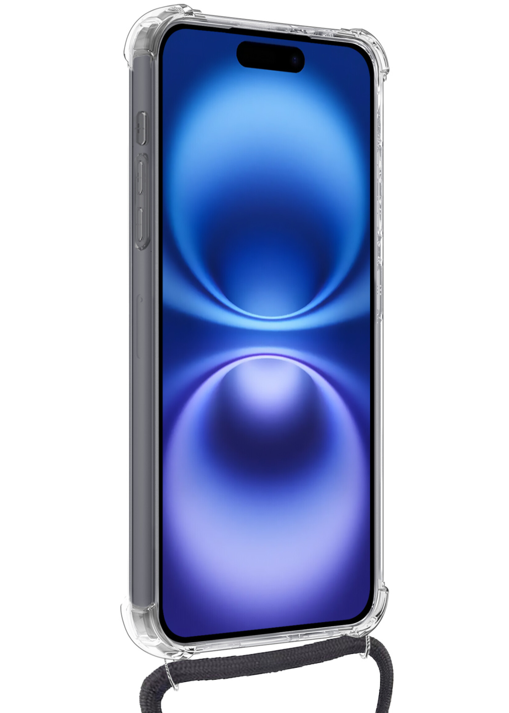 BTH Hoesje Geschikt voor iPhone 16 Plus Hoesje Met Telefoonkoord en Pasjeshouder Siliconen - Hoes Geschikt voor iPhone 16 Plus Hoesje Met Kaarthouder Shock Proof Case - Transparant