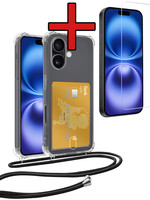 BTH BTH iPhone 16 Plus Hoesje Pashouder met Koord Met Screenprotector