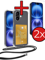 BTH BTH iPhone 16 Plus Hoesje Pashouder met Koord Met 2x Screenprotector