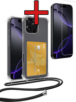 BTH BTH iPhone 16 Pro Max Hoesje Pashouder met Koord Met Screenprotector