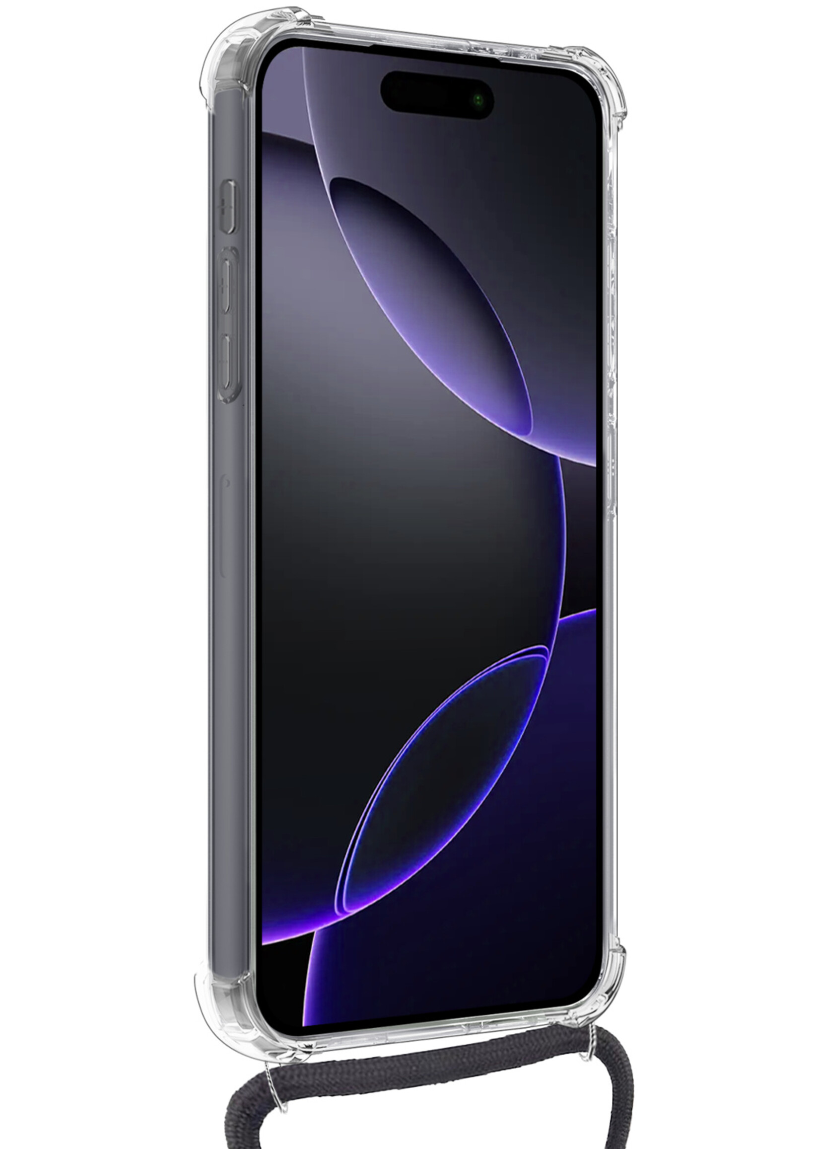 BTH Hoesje Geschikt voor iPhone 16 Pro Max Hoesje Met Telefoonkoord en Pasjeshouder Met Screenprotector Siliconen - Hoes Geschikt voor iPhone 16 Pro Max Hoesje Met Kaarthouder Shock Proof Case - Transparant