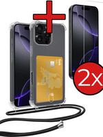 BTH BTH iPhone 16 Pro Max Hoesje Pashouder met Koord Met 2x Screenprotector
