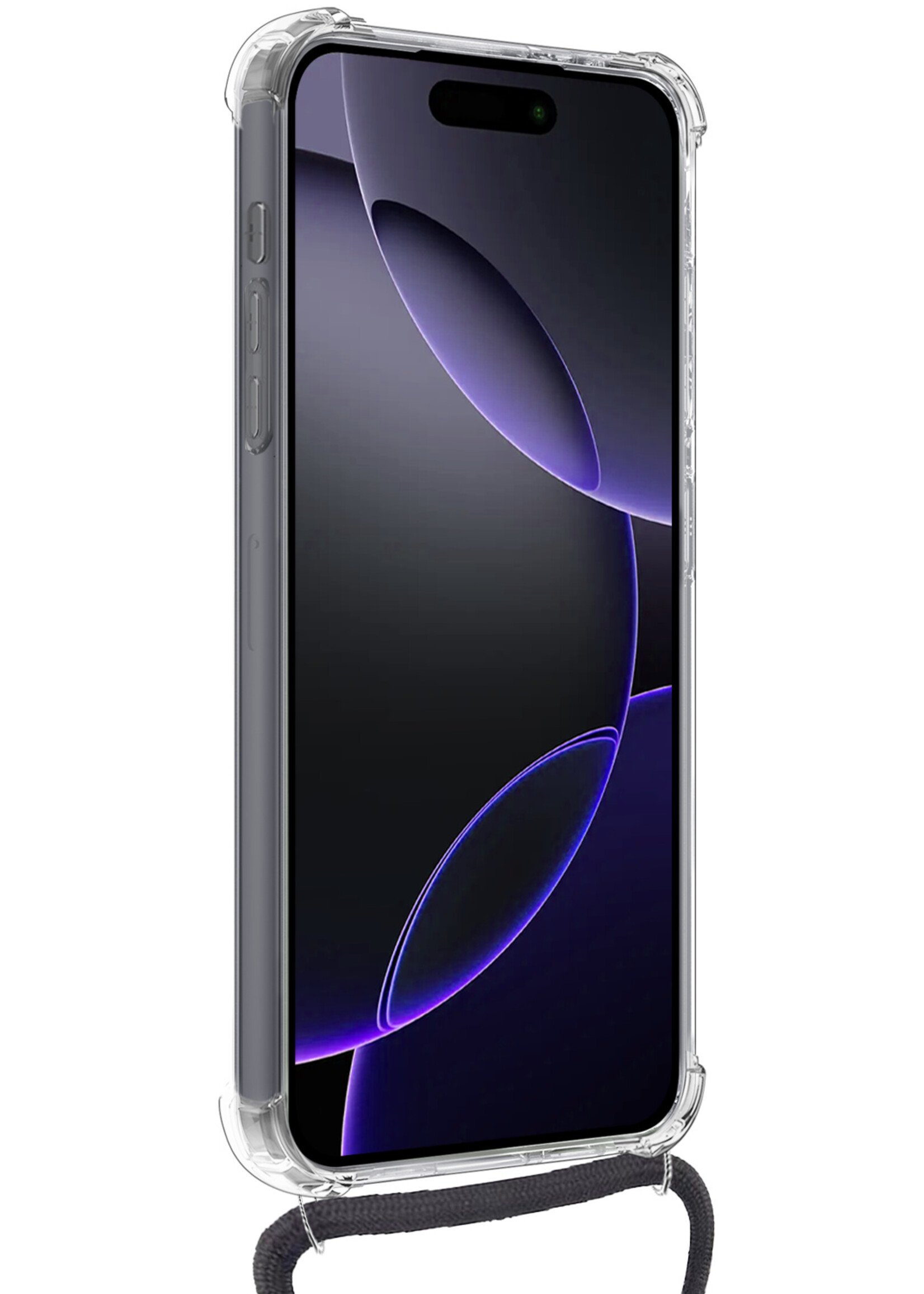 BTH Hoesje Geschikt voor iPhone 16 Pro Max Hoesje Met Telefoonkoord en Pasjeshouder Met 2x Screenprotector Siliconen - Hoes Geschikt voor iPhone 16 Pro Max Hoesje Met Kaarthouder Shock Proof Case - Transparant