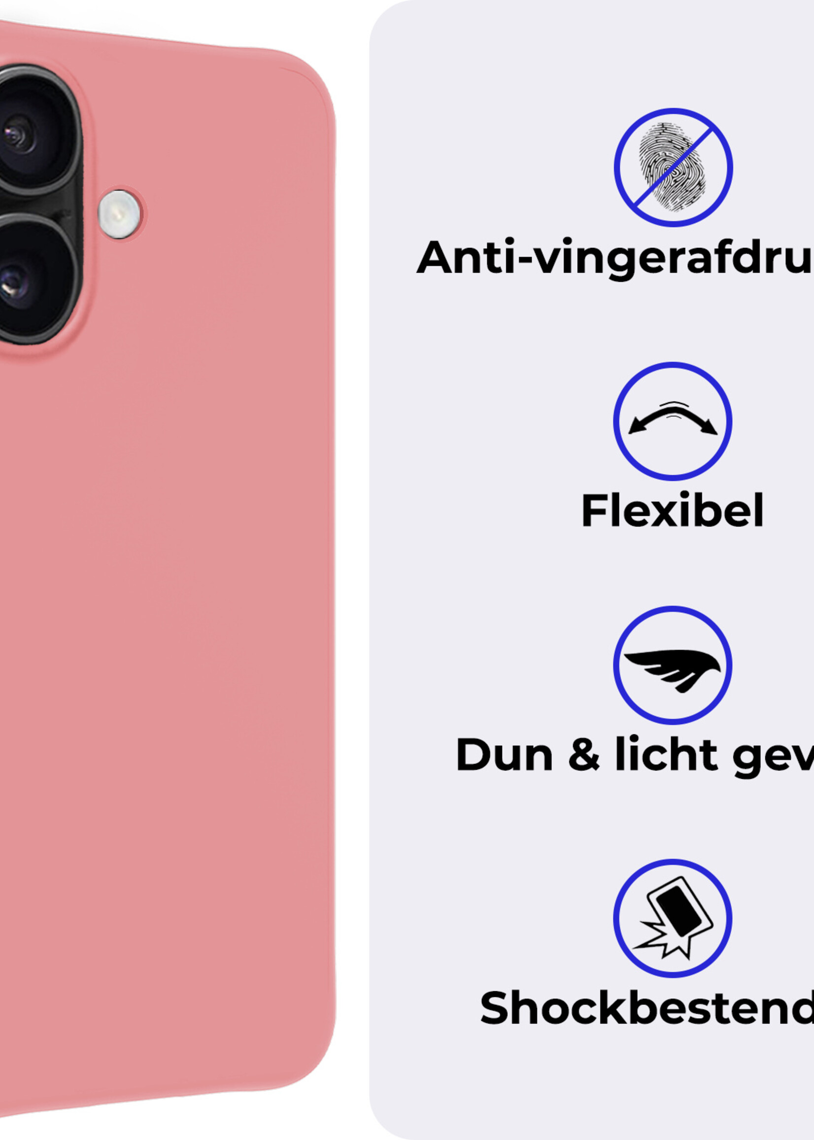 BTH Hoesje Geschikt voor iPhone 16 Hoesje Siliconen Case Hoes - Hoes Geschikt voor iPhone 16 Hoes Cover Case - Lichtroze