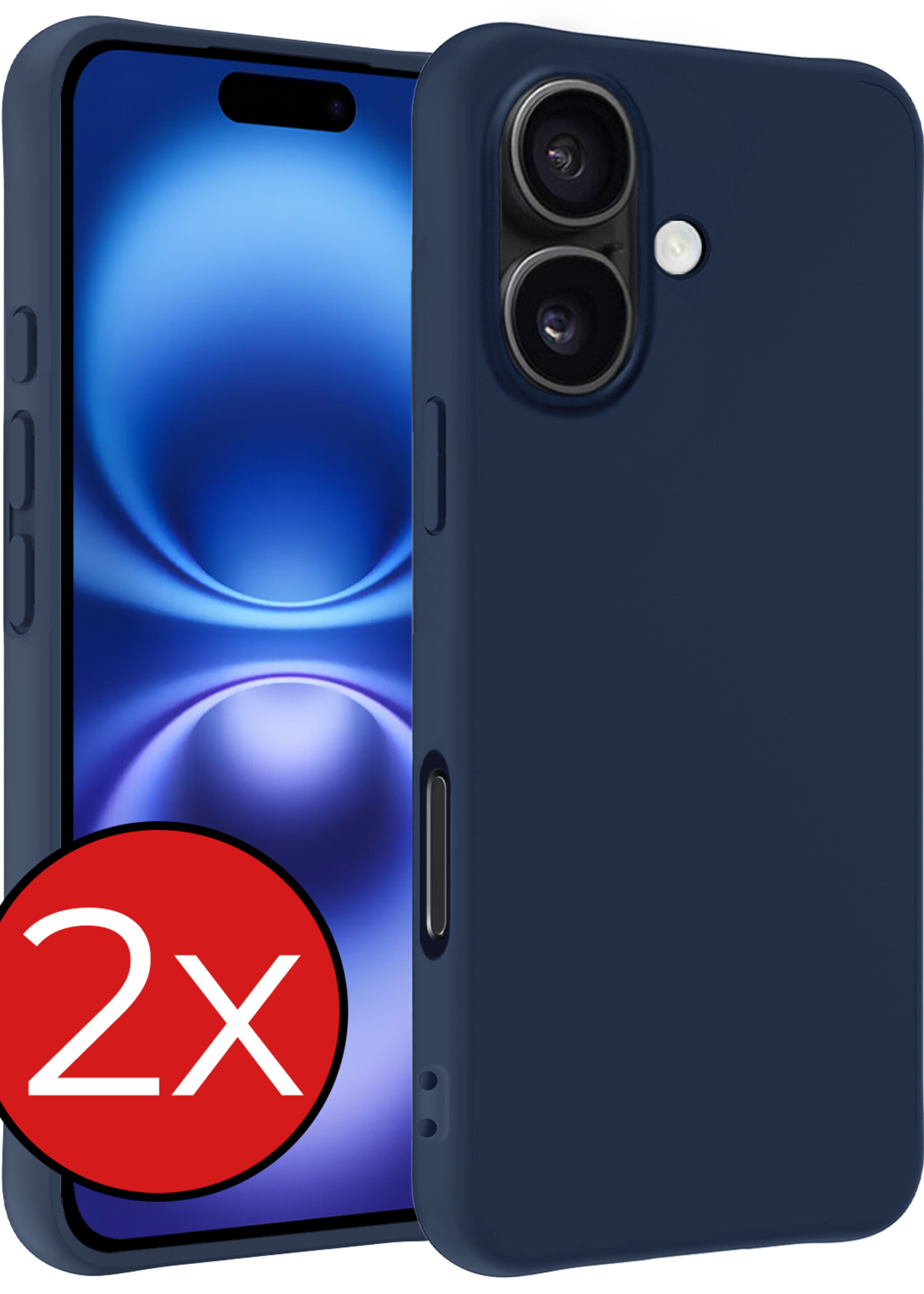 BTH Hoesje Geschikt voor iPhone 16 Hoesje Siliconen Case Hoes - Hoes Geschikt voor iPhone 16 Hoes Cover Case - Donkerblauw - 2 PACK