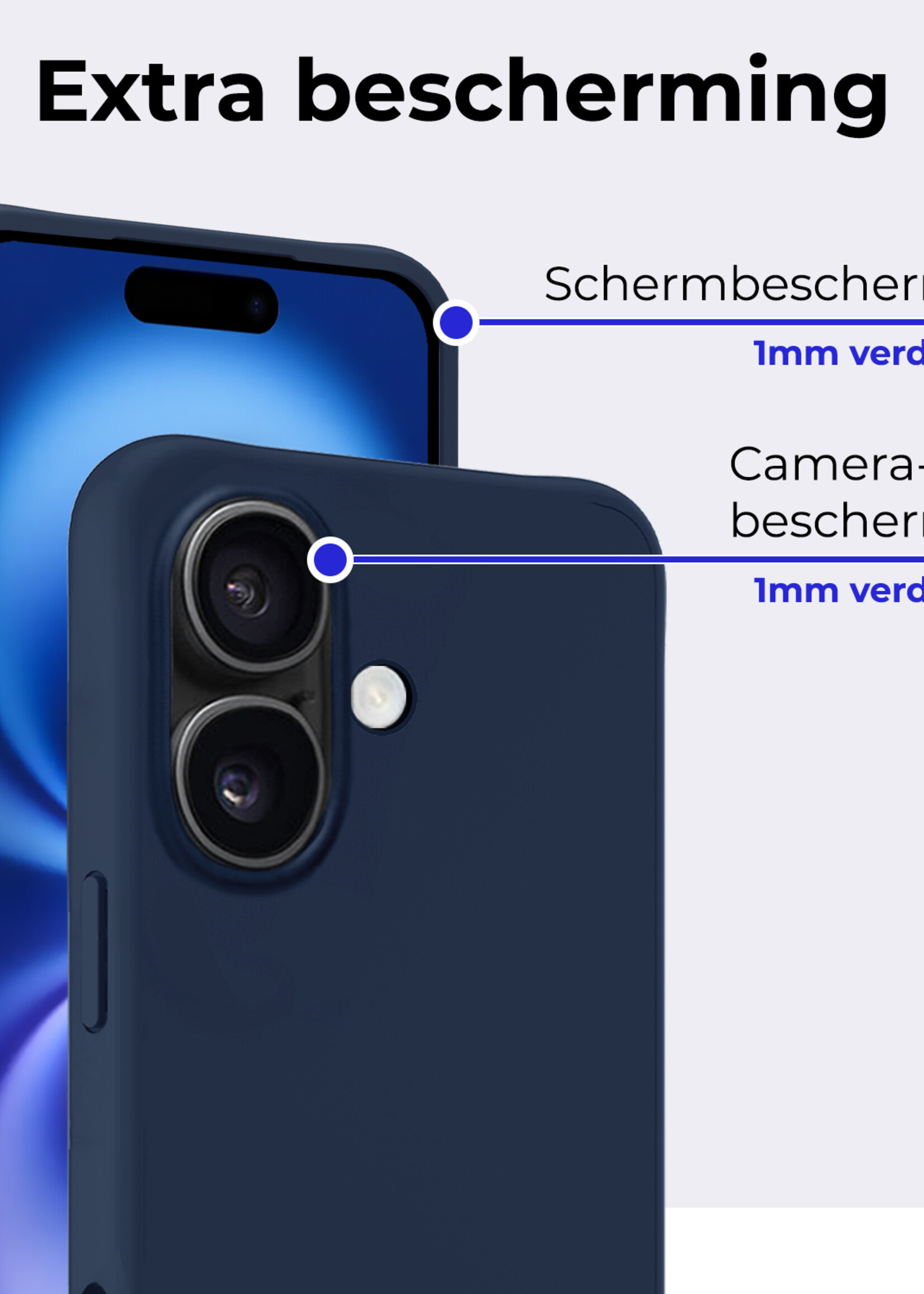 BTH Hoesje Geschikt voor iPhone 16 Hoesje Siliconen Case Hoes - Hoes Geschikt voor iPhone 16 Hoes Cover Case - Donkerblauw - 2 PACK