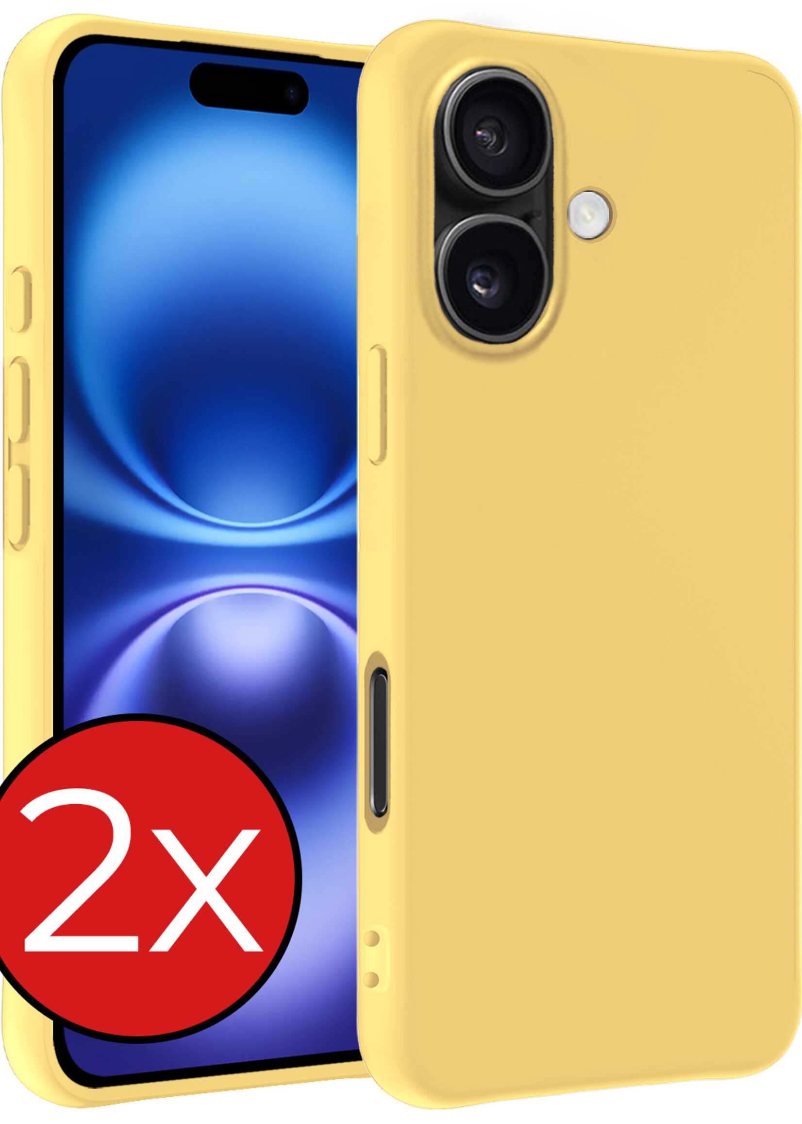 BTH Hoesje Geschikt voor iPhone 16 Hoesje Siliconen Case Hoes - Hoes Geschikt voor iPhone 16 Hoes Cover Case - Geel - 2 PACK