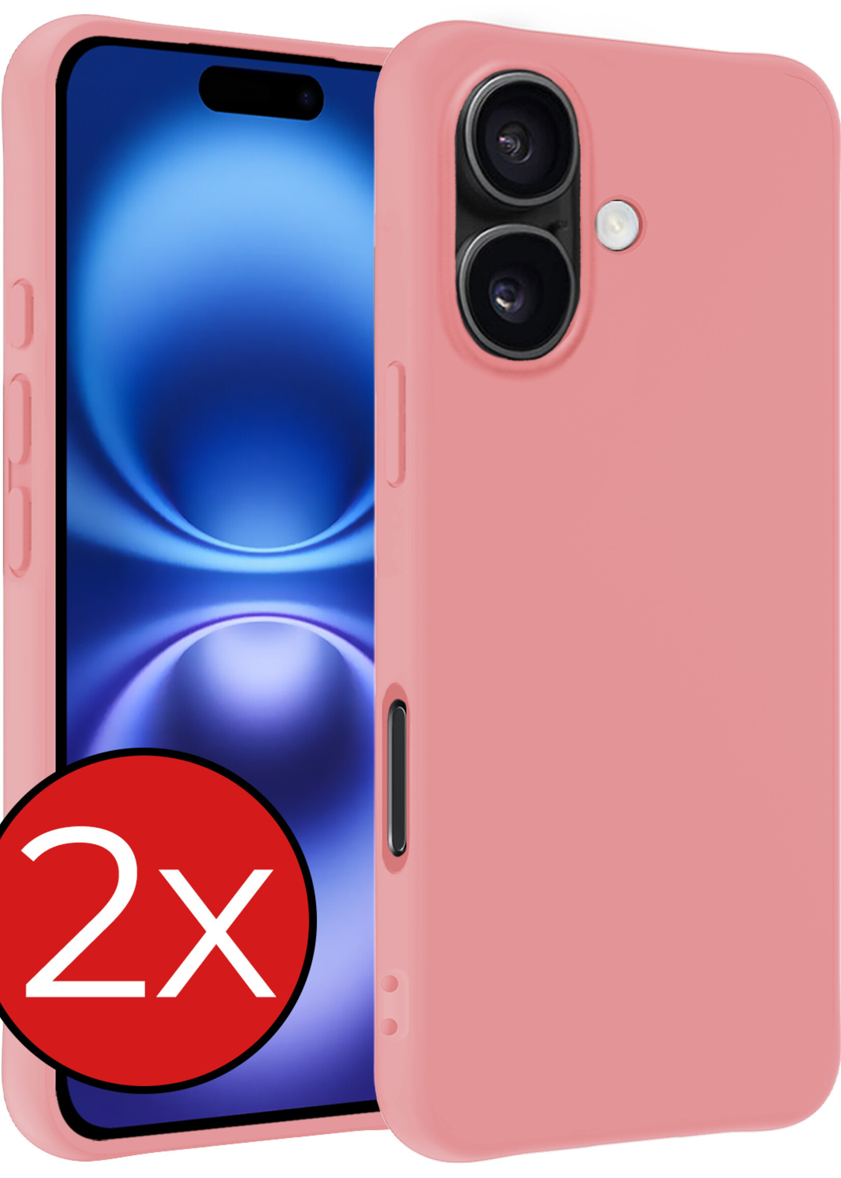 BTH Hoesje Geschikt voor iPhone 16 Hoesje Siliconen Case Hoes - Hoes Geschikt voor iPhone 16 Hoes Cover Case - Lichtroze - 2 PACK