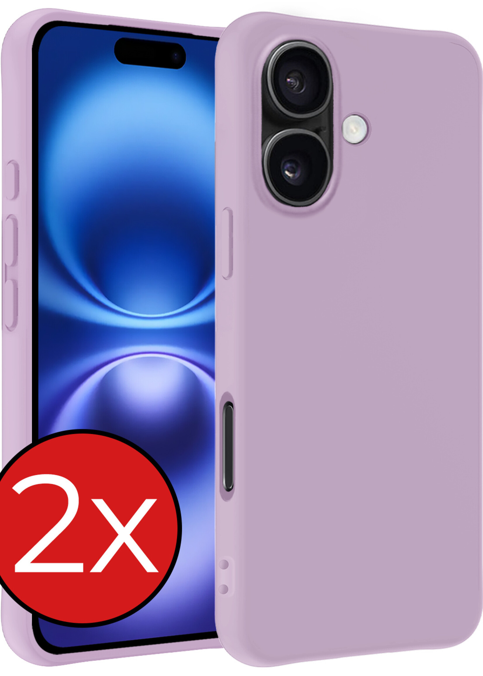 BTH Hoesje Geschikt voor iPhone 16 Hoesje Siliconen Case Hoes - Hoes Geschikt voor iPhone 16 Hoes Cover Case - Lila - 2 PACK