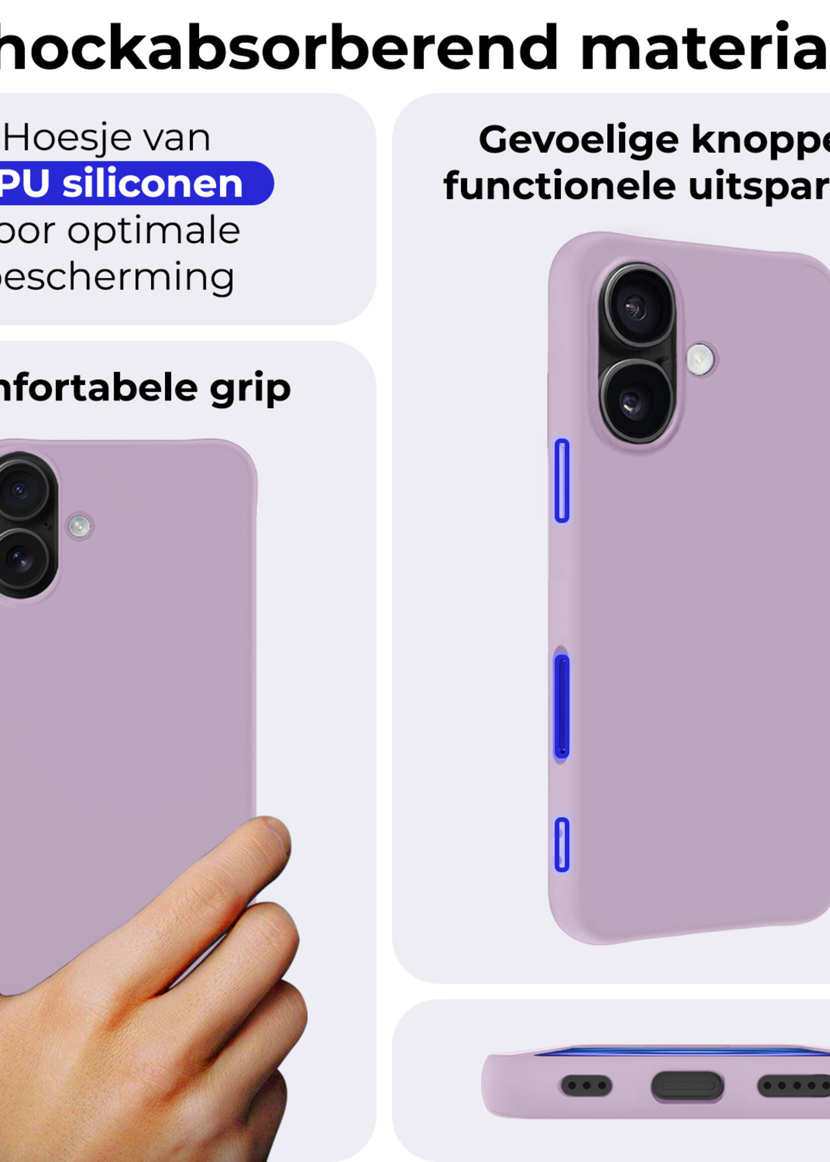 BTH Hoesje Geschikt voor iPhone 16 Hoesje Siliconen Case Hoes - Hoes Geschikt voor iPhone 16 Hoes Cover Case - Lila - 2 PACK