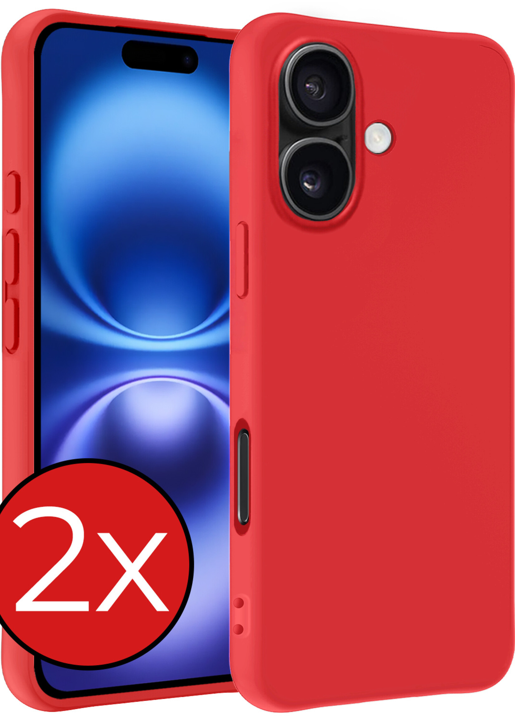 BTH Hoesje Geschikt voor iPhone 16 Hoesje Siliconen Case Hoes - Hoes Geschikt voor iPhone 16 Hoes Cover Case - Rood - 2 PACK