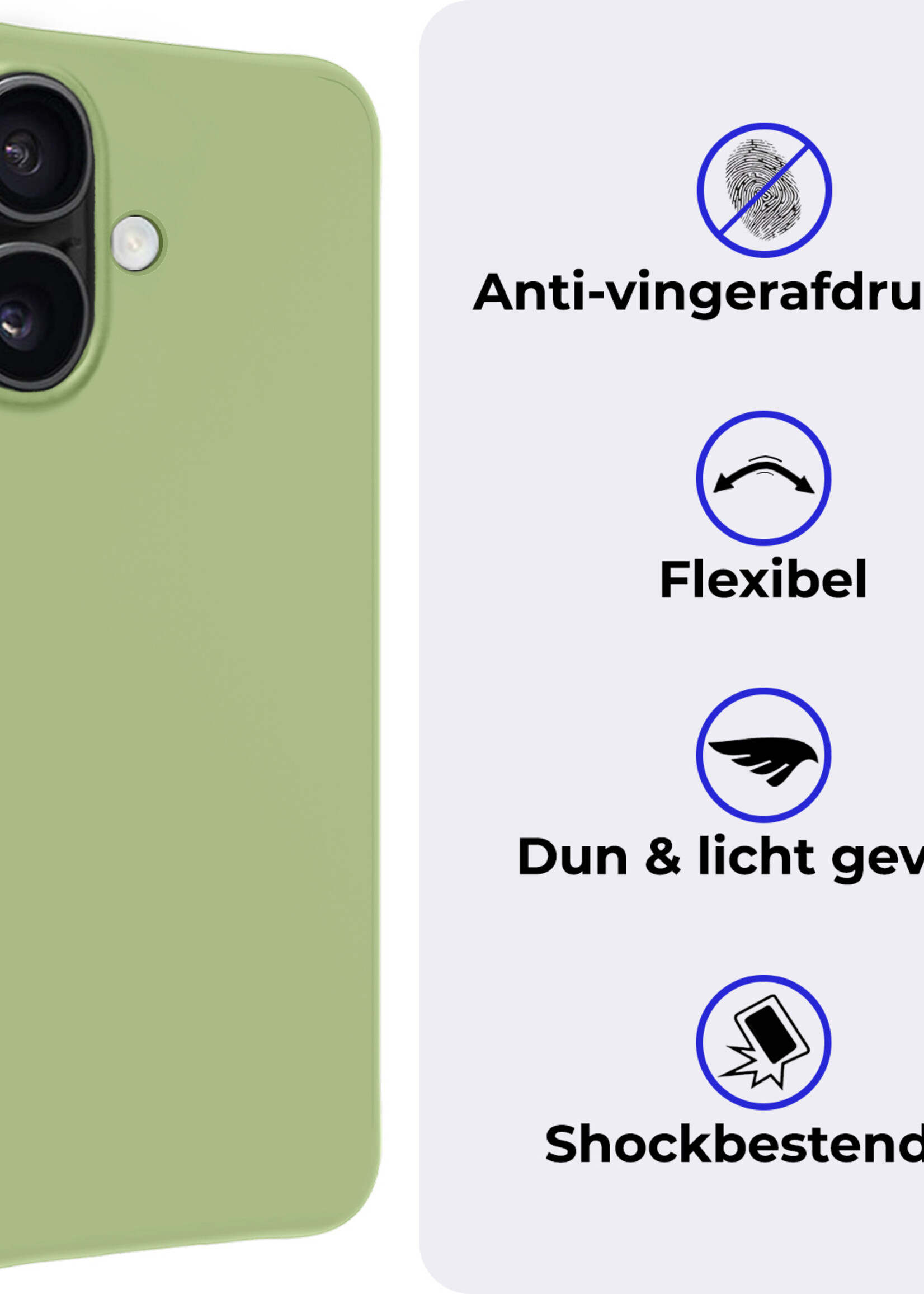 BTH Hoesje Geschikt voor iPhone 16 Hoesje Siliconen Case Hoes Met Screenprotector - Hoes Geschikt voor iPhone 16 Hoes Cover Case - Groen