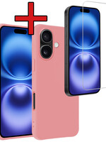 BTH BTH iPhone 16 Hoesje Siliconen Met Screenprotector Met Dichte Notch - Lichtroze