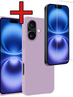 BTH BTH iPhone 16 Hoesje Siliconen Met Screenprotector Met Dichte Notch - Lila