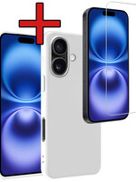 BTH BTH iPhone 16 Hoesje Siliconen Met Screenprotector Met Dichte Notch - Wit