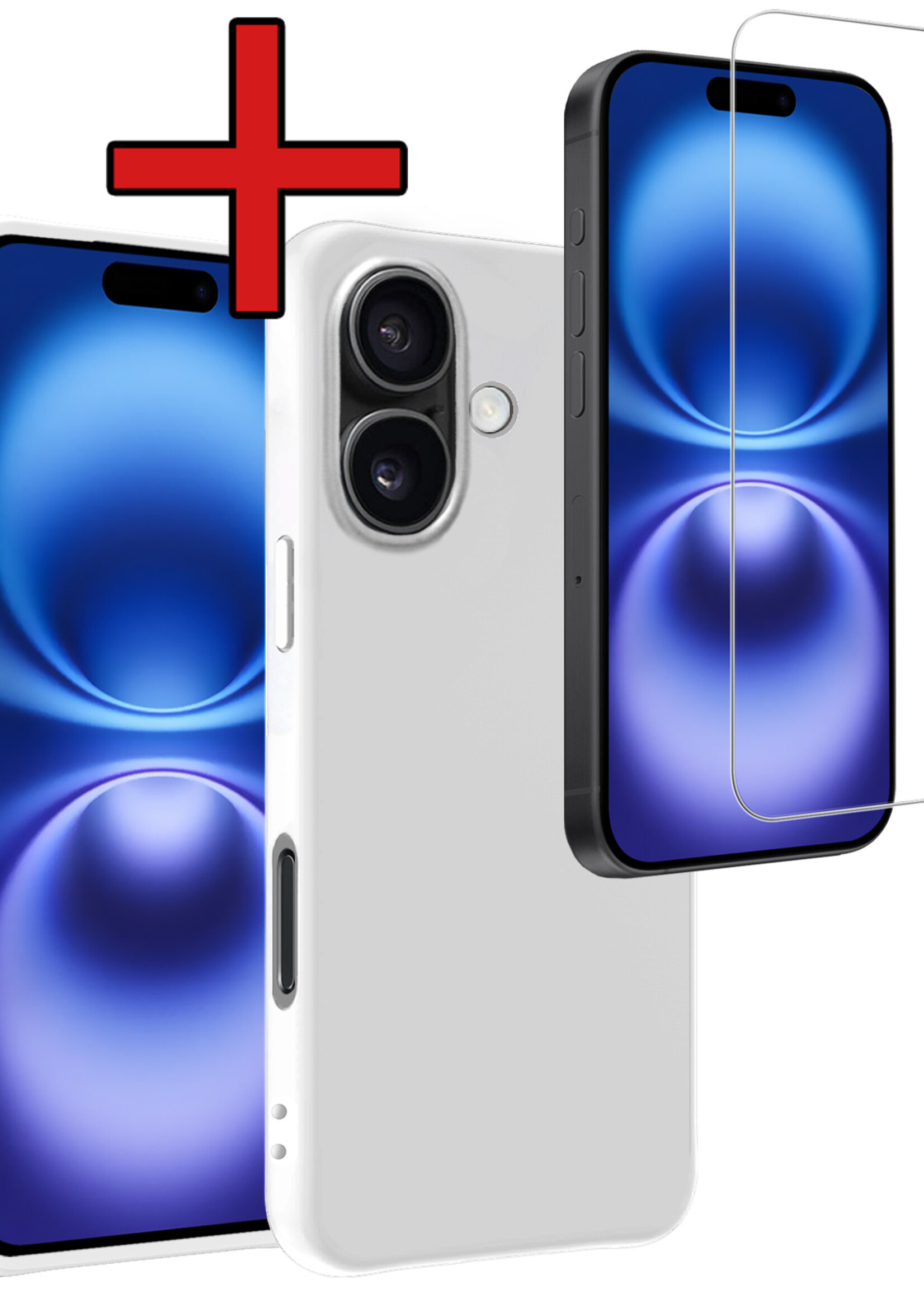 BTH Hoesje Geschikt voor iPhone 16 Hoesje Siliconen Case Hoes Met Screenprotector - Hoes Geschikt voor iPhone 16 Hoes Cover Case - Wit