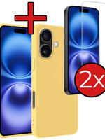 BTH BTH iPhone 16 Hoesje Siliconen Met 2x Screenprotector Met Dichte Notch - Geel