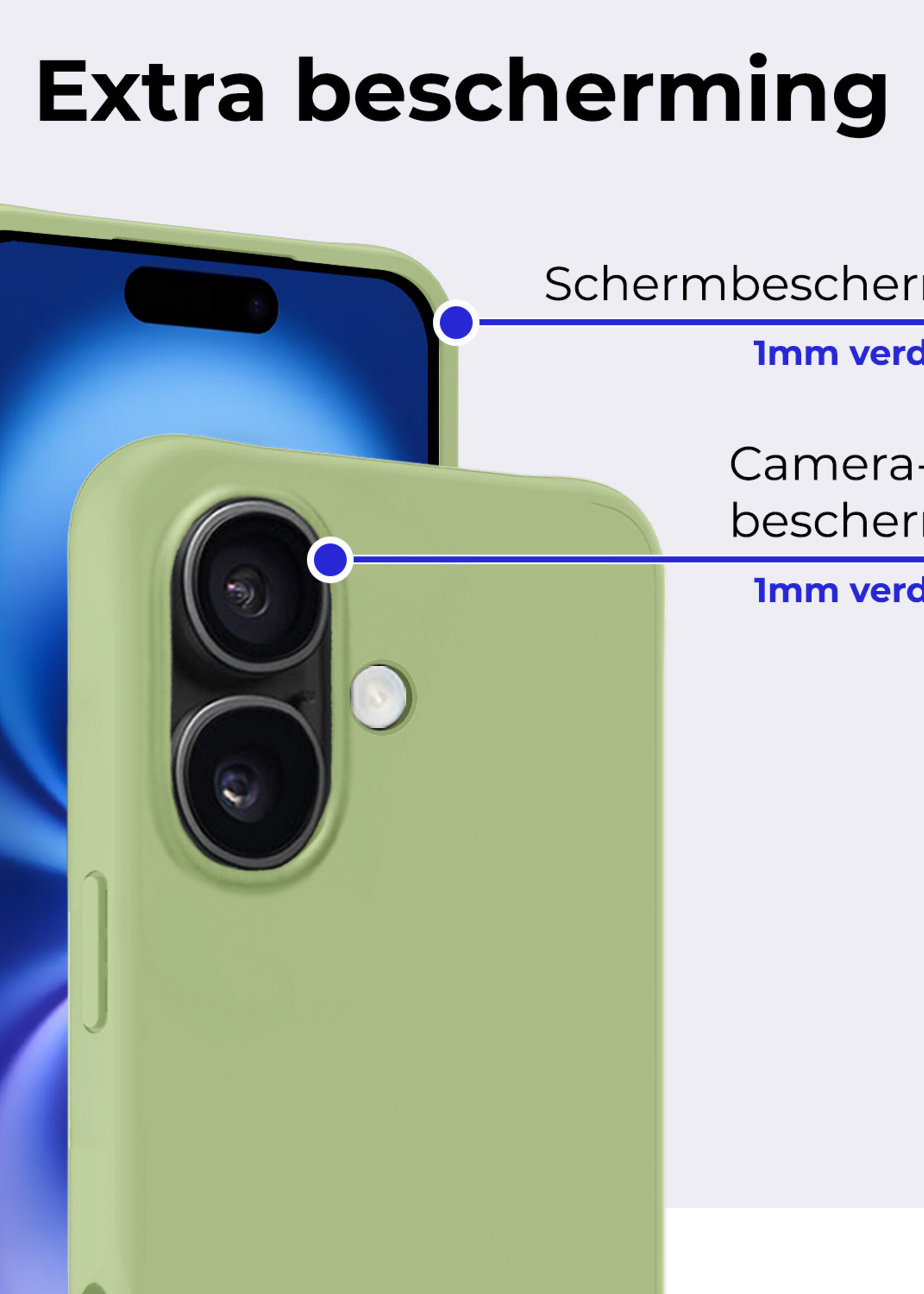 BTH Hoesje Geschikt voor iPhone 16 Hoesje Siliconen Case Hoes Met 2x Screenprotector - Hoes Geschikt voor iPhone 16 Hoes Cover Case - Groen