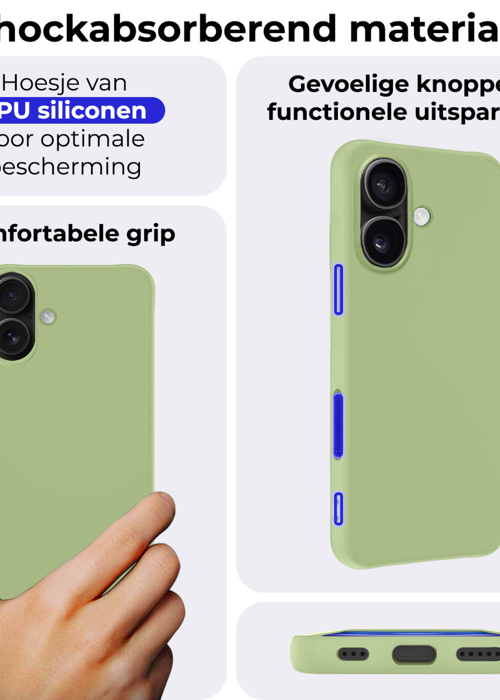 BTH Hoesje Geschikt voor iPhone 16 Hoesje Siliconen Case Hoes Met 2x Screenprotector - Hoes Geschikt voor iPhone 16 Hoes Cover Case - Groen