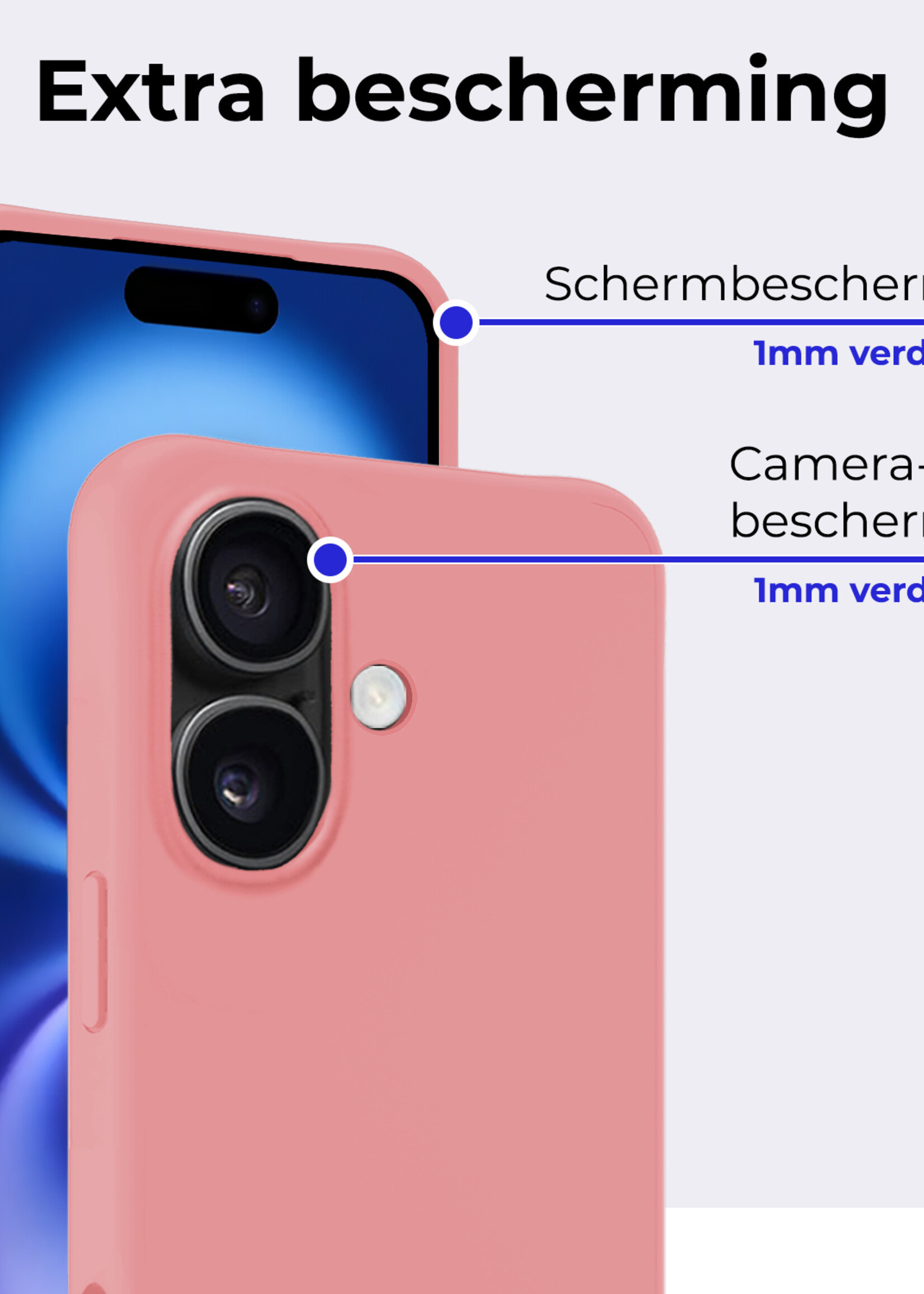 BTH Hoesje Geschikt voor iPhone 16 Plus Hoesje Siliconen Case Hoes - Hoes Geschikt voor iPhone 16 Plus Hoes Cover Case - Lichtroze