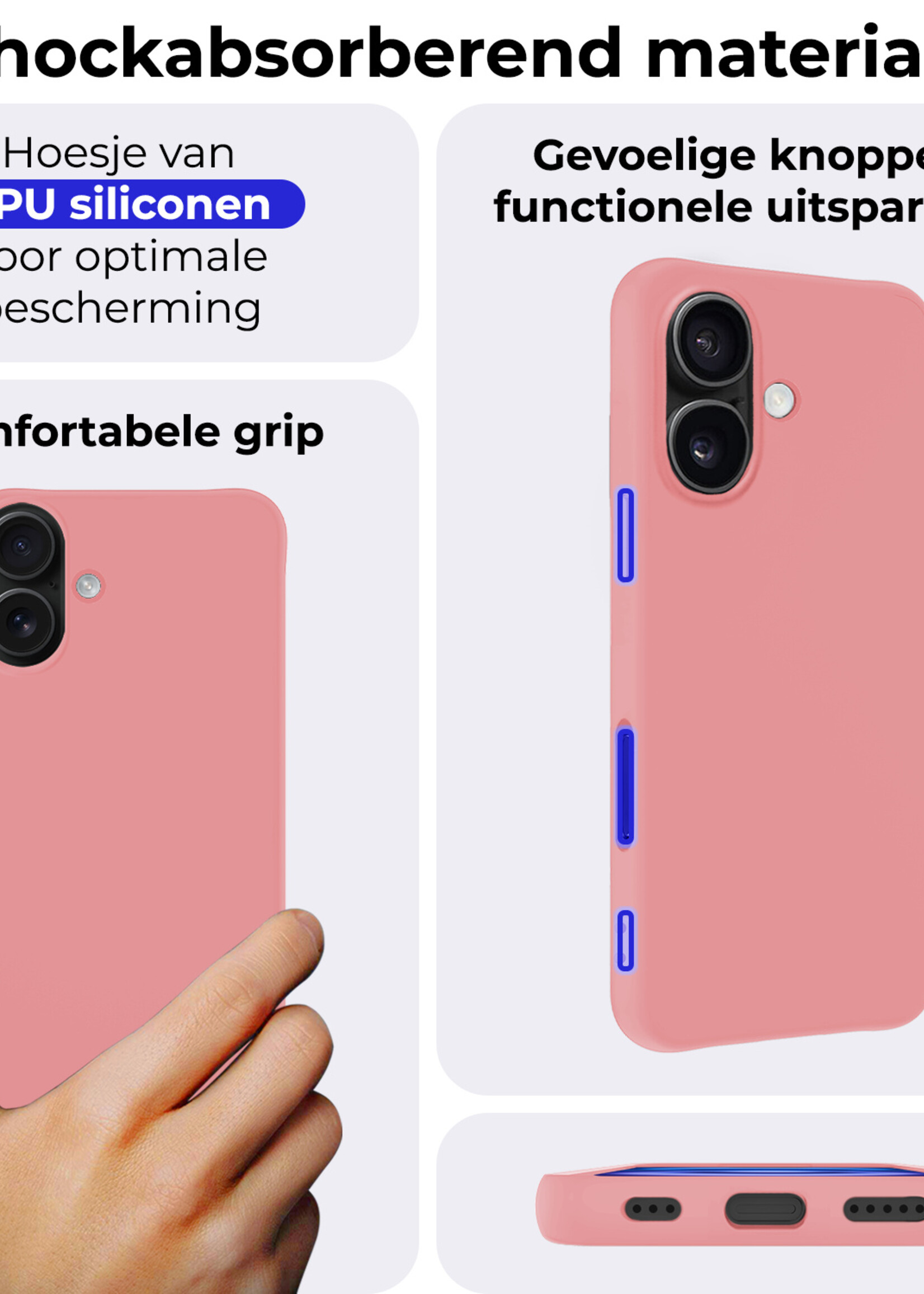 BTH Hoesje Geschikt voor iPhone 16 Plus Hoesje Siliconen Case Hoes - Hoes Geschikt voor iPhone 16 Plus Hoes Cover Case - Lichtroze