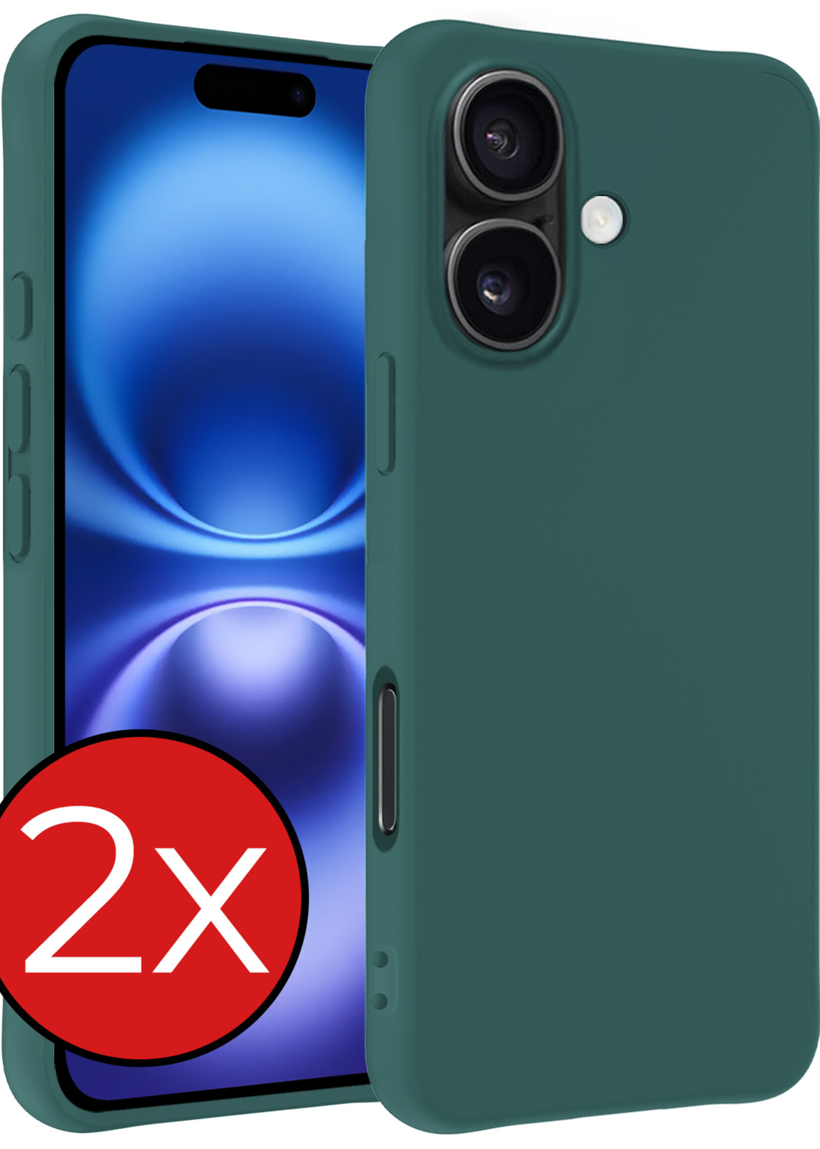 BTH Hoesje Geschikt voor iPhone 16 Plus Hoesje Siliconen Case Hoes - Hoes Geschikt voor iPhone 16 Plus Hoes Cover Case - Donkergroen - 2 PACK