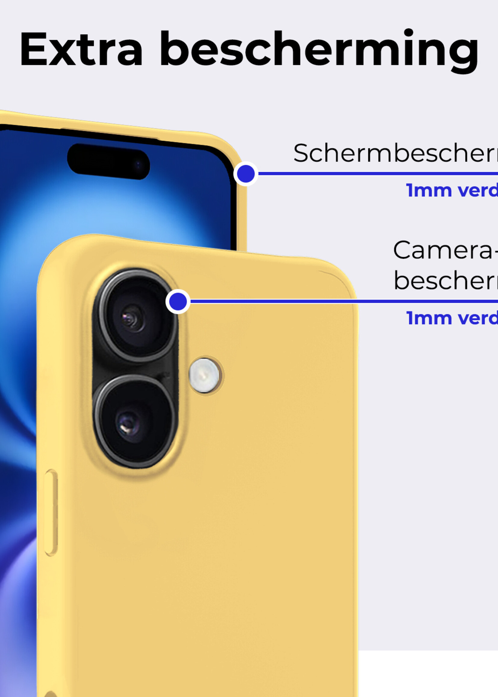 BTH Hoesje Geschikt voor iPhone 16 Plus Hoesje Siliconen Case Hoes - Hoes Geschikt voor iPhone 16 Plus Hoes Cover Case - Geel - 2 PACK