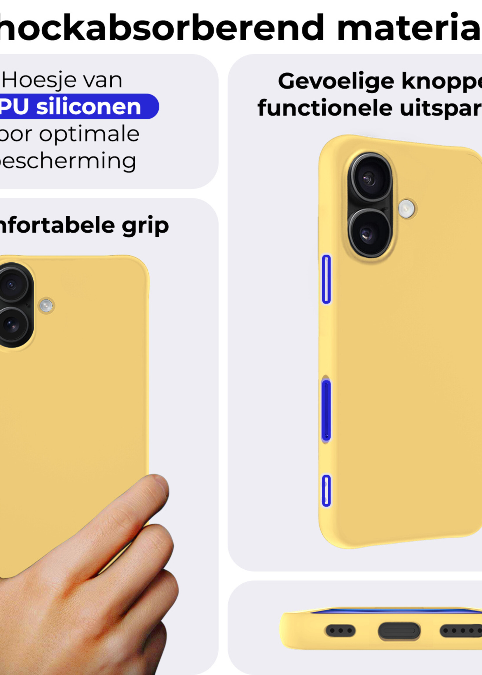 BTH Hoesje Geschikt voor iPhone 16 Plus Hoesje Siliconen Case Hoes - Hoes Geschikt voor iPhone 16 Plus Hoes Cover Case - Geel - 2 PACK