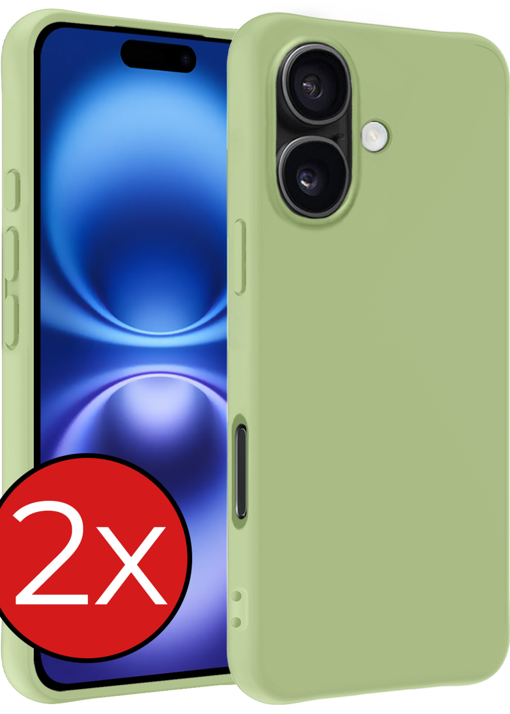 BTH Hoesje Geschikt voor iPhone 16 Plus Hoesje Siliconen Case Hoes - Hoes Geschikt voor iPhone 16 Plus Hoes Cover Case - Groen - 2 PACK