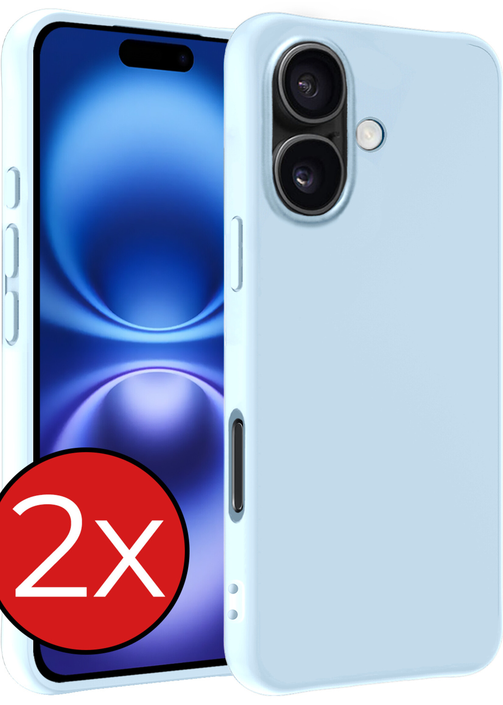 BTH Hoesje Geschikt voor iPhone 16 Plus Hoesje Siliconen Case Hoes - Hoes Geschikt voor iPhone 16 Plus Hoes Cover Case - Lichtblauw - 2 PACK