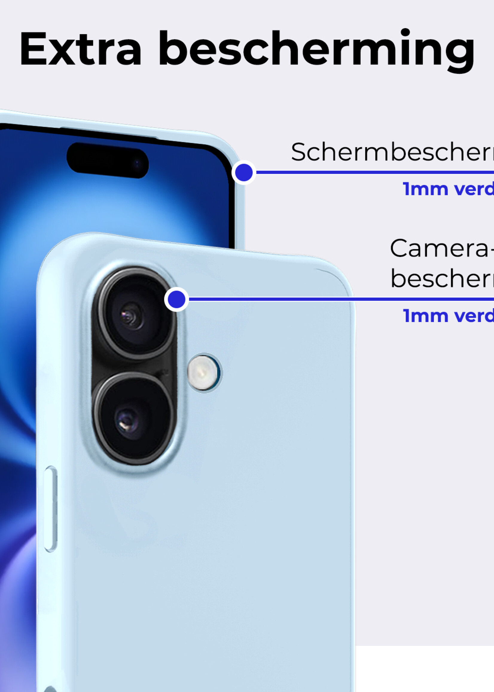BTH Hoesje Geschikt voor iPhone 16 Plus Hoesje Siliconen Case Hoes - Hoes Geschikt voor iPhone 16 Plus Hoes Cover Case - Lichtblauw - 2 PACK