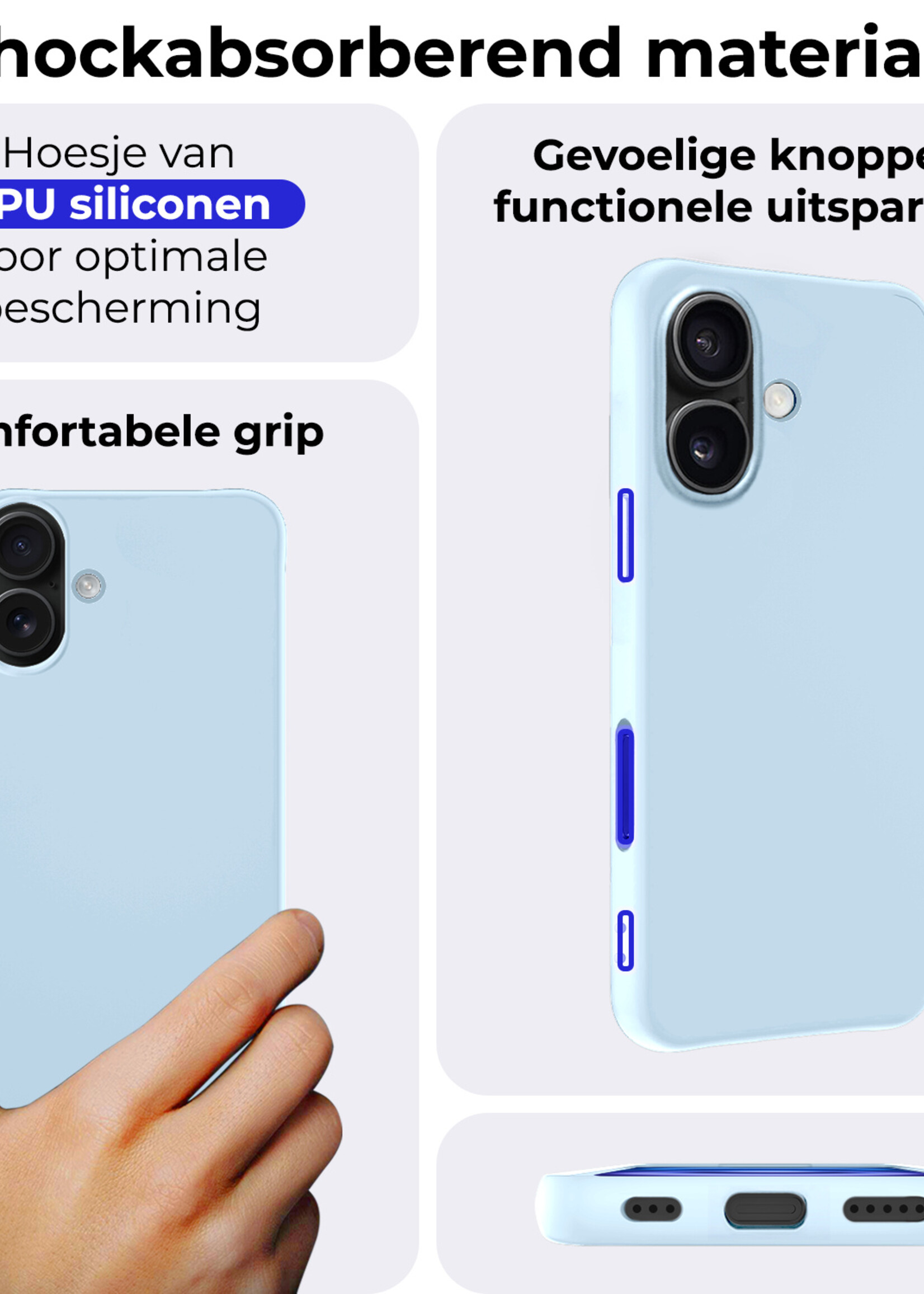 BTH Hoesje Geschikt voor iPhone 16 Plus Hoesje Siliconen Case Hoes - Hoes Geschikt voor iPhone 16 Plus Hoes Cover Case - Lichtblauw - 2 PACK