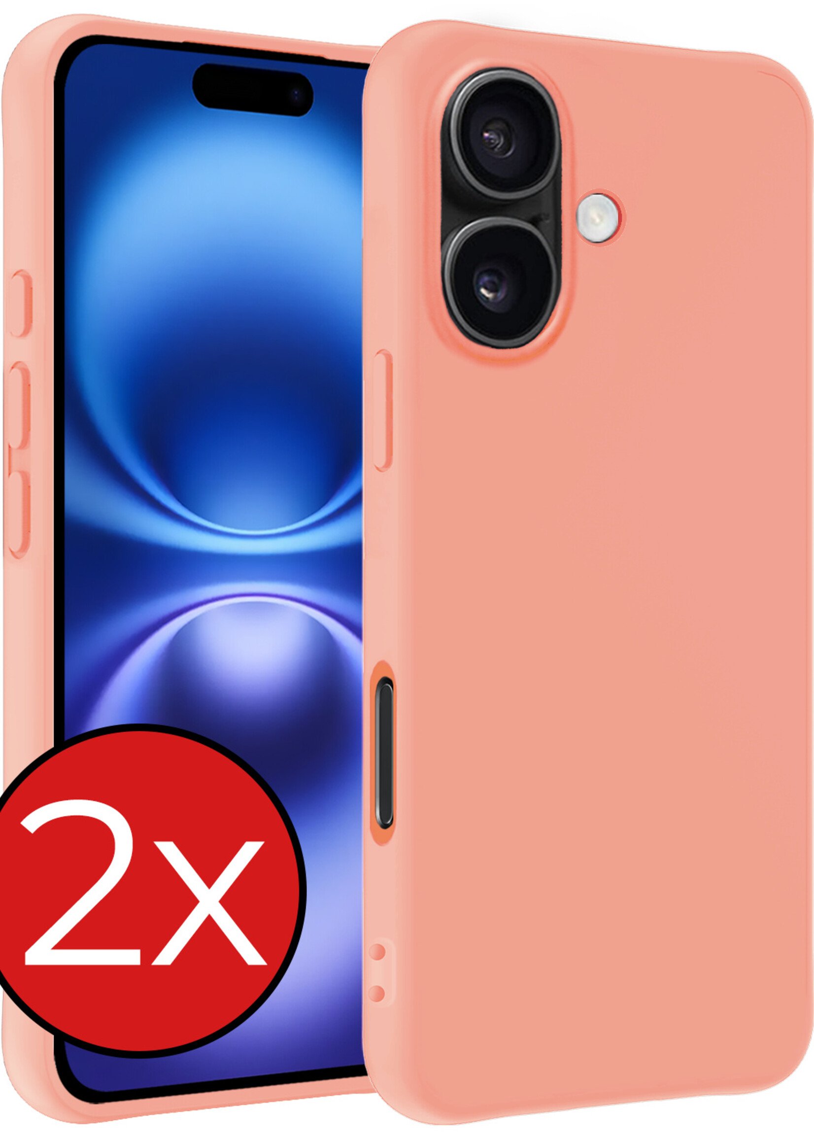 BTH Hoesje Geschikt voor iPhone 16 Plus Hoesje Siliconen Case Hoes - Hoes Geschikt voor iPhone 16 Plus Hoes Cover Case - Perzik - 2 PACK