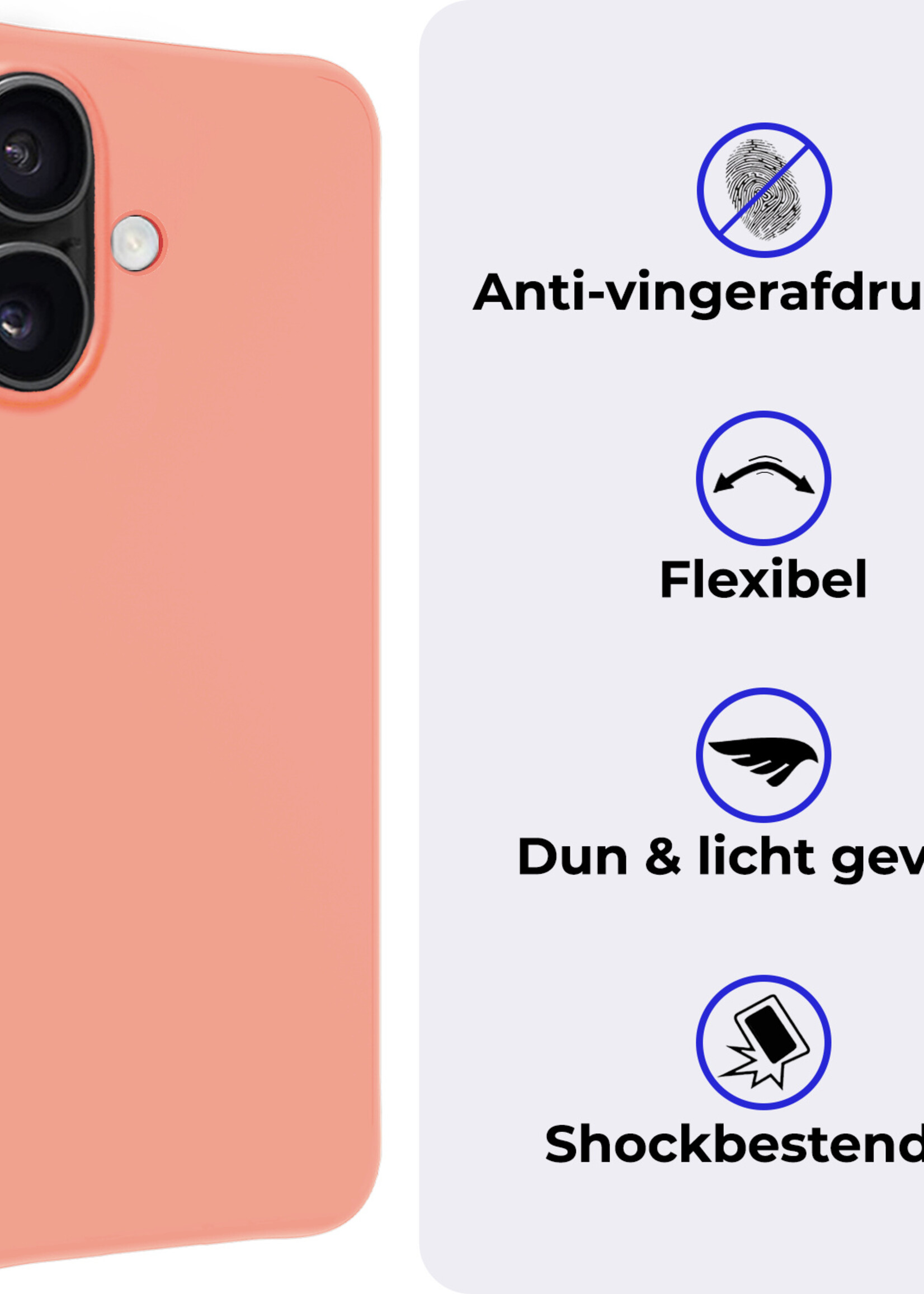 BTH Hoesje Geschikt voor iPhone 16 Plus Hoesje Siliconen Case Hoes - Hoes Geschikt voor iPhone 16 Plus Hoes Cover Case - Perzik - 2 PACK