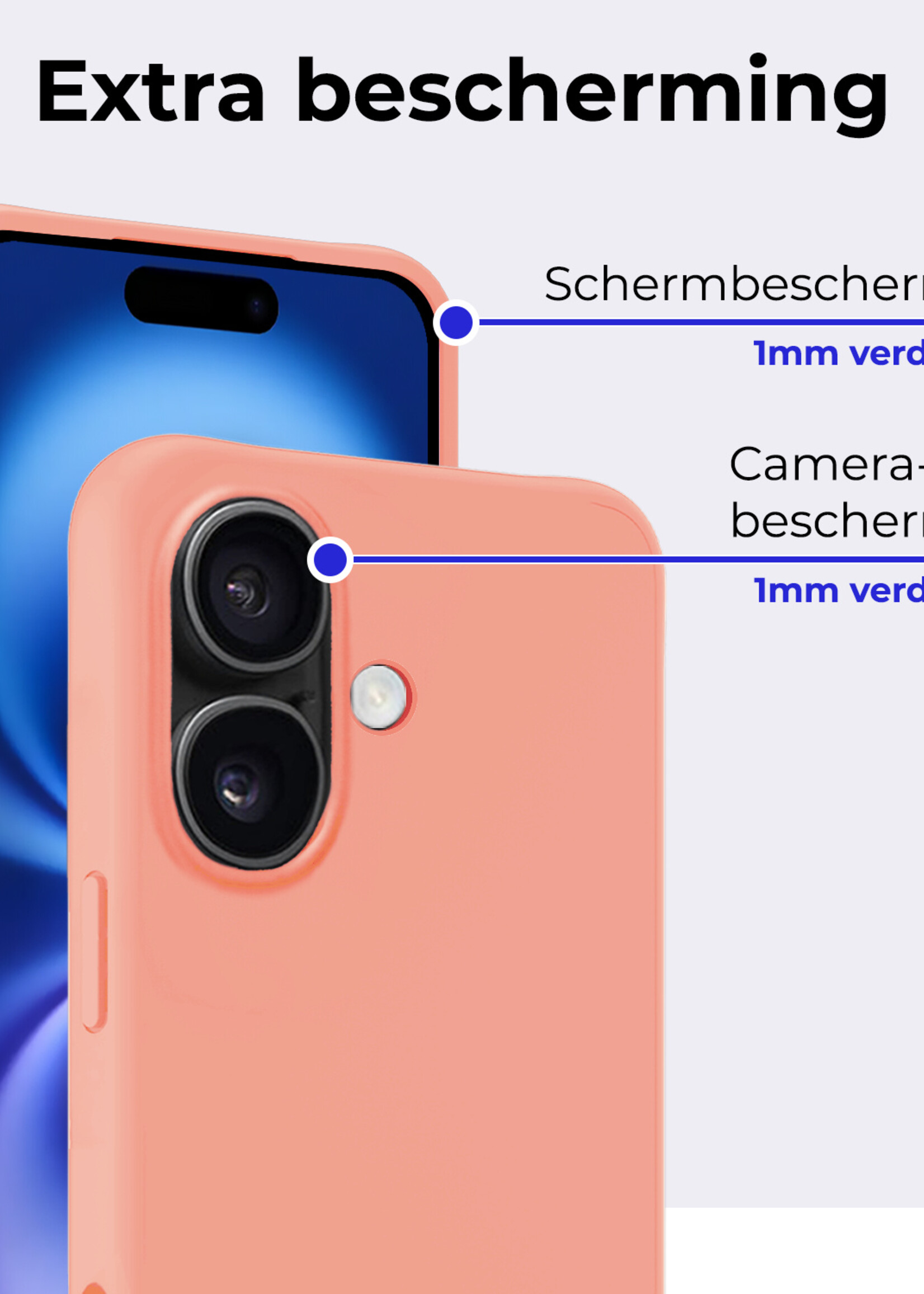 BTH Hoesje Geschikt voor iPhone 16 Plus Hoesje Siliconen Case Hoes - Hoes Geschikt voor iPhone 16 Plus Hoes Cover Case - Perzik - 2 PACK