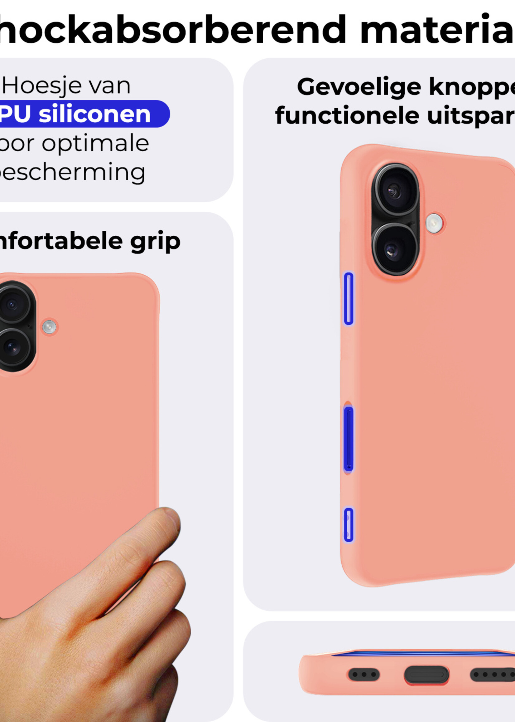BTH Hoesje Geschikt voor iPhone 16 Plus Hoesje Siliconen Case Hoes - Hoes Geschikt voor iPhone 16 Plus Hoes Cover Case - Perzik - 2 PACK
