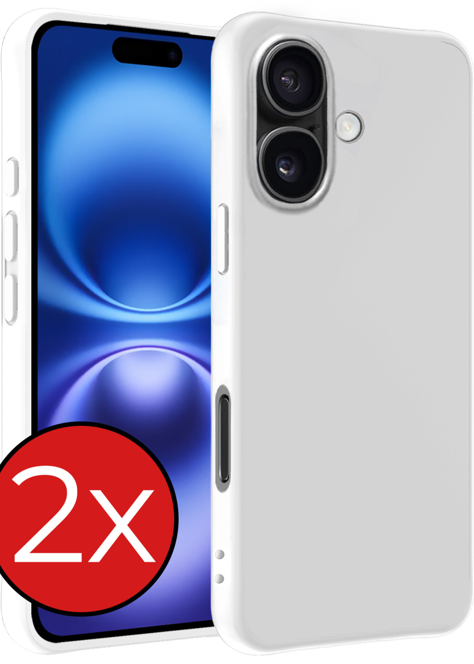 BTH Hoesje Geschikt voor iPhone 16 Plus Hoesje Siliconen Case Hoes - Hoes Geschikt voor iPhone 16 Plus Hoes Cover Case - Wit - 2 PACK