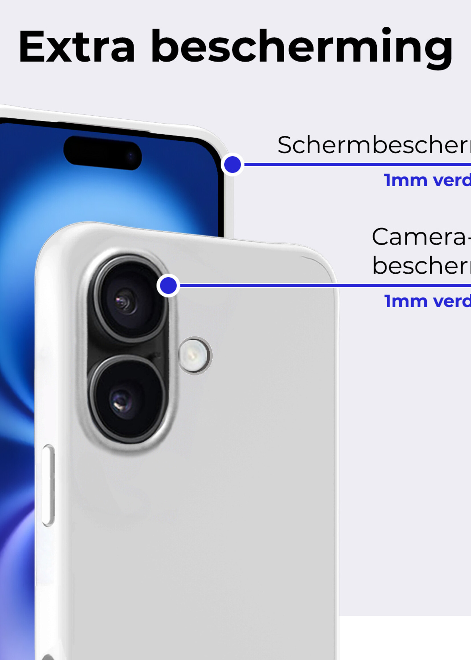 BTH Hoesje Geschikt voor iPhone 16 Plus Hoesje Siliconen Case Hoes - Hoes Geschikt voor iPhone 16 Plus Hoes Cover Case - Wit - 2 PACK