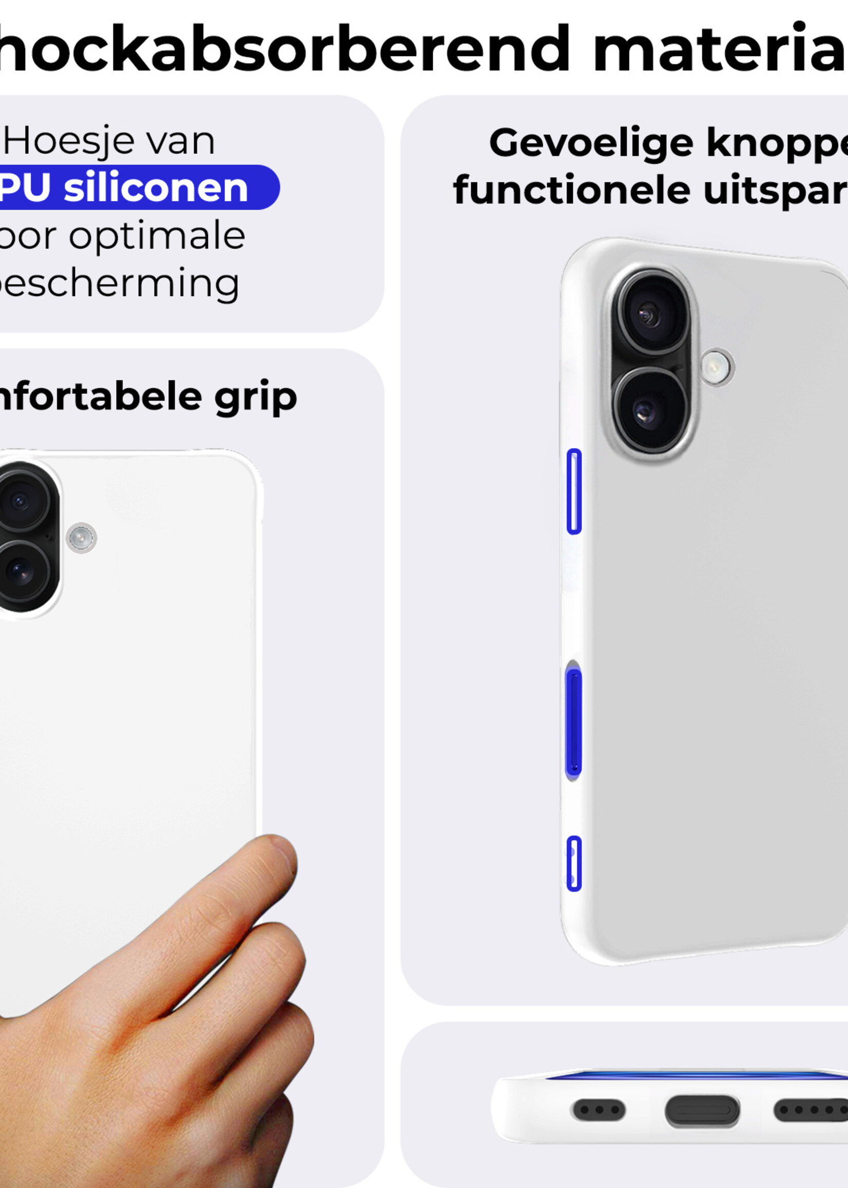 BTH Hoesje Geschikt voor iPhone 16 Plus Hoesje Siliconen Case Hoes - Hoes Geschikt voor iPhone 16 Plus Hoes Cover Case - Wit - 2 PACK